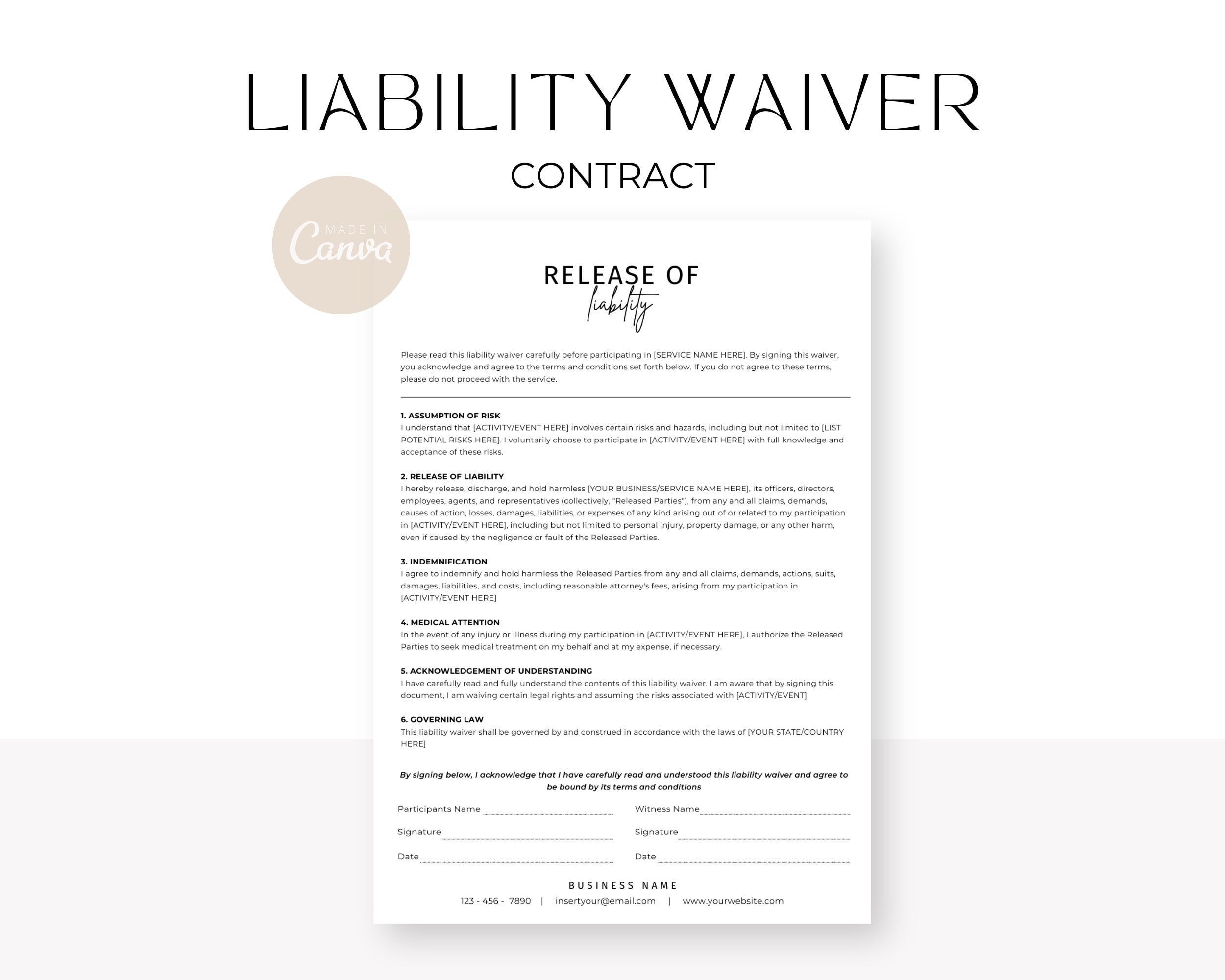 General Liability Waiver Template Liability Form Agreement 