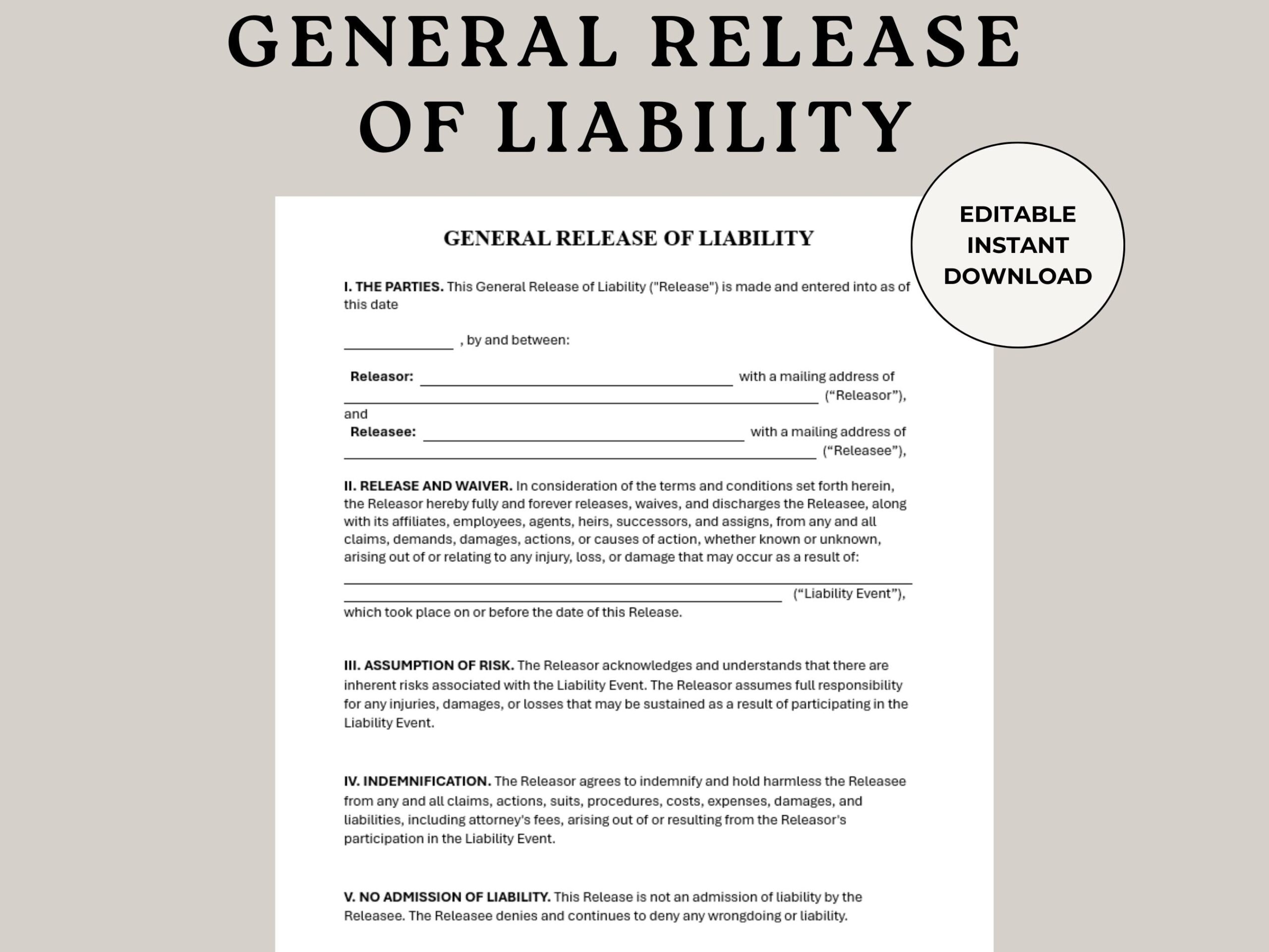 General Release Of Liability General Liability Hold Harmless 