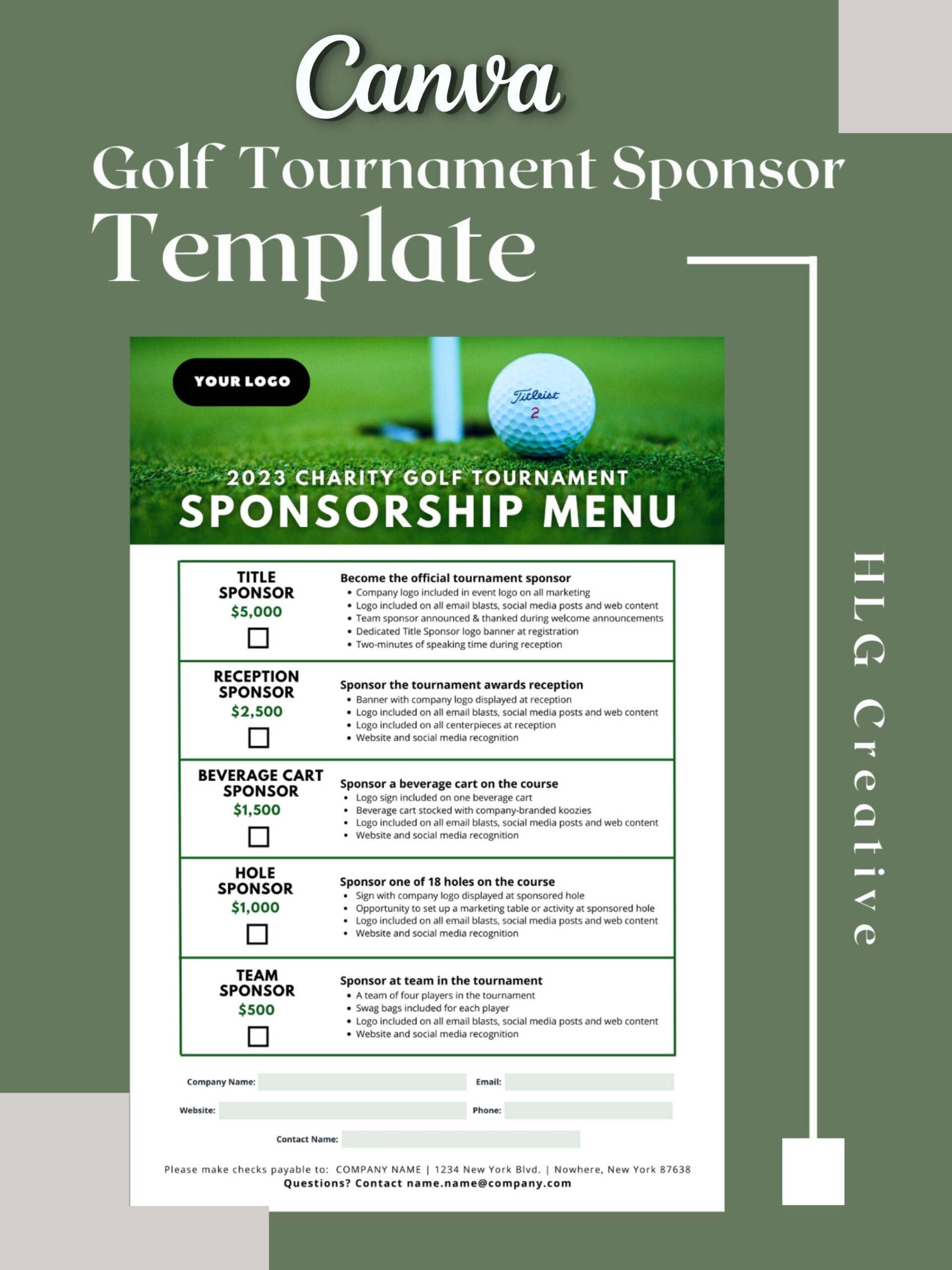 Golf Event Sponsorship Form Canva Templates Editable Fundraiser Sponsor Template Etsy
