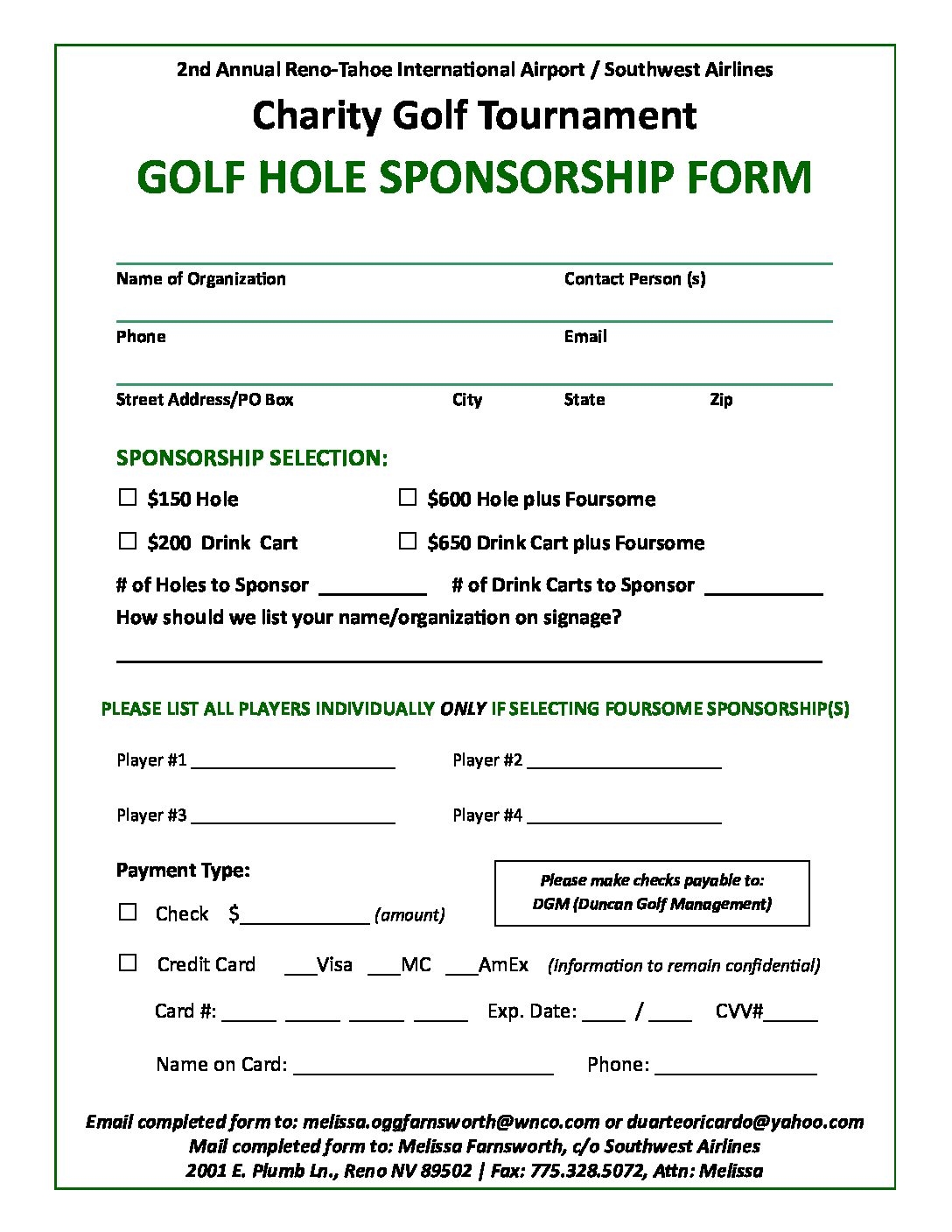 Golf Tournament Sponsorship Form Template