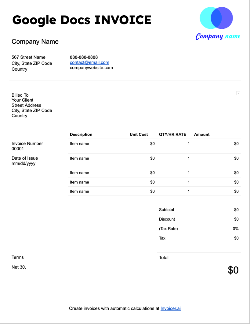 Google Docs Invoice Templates