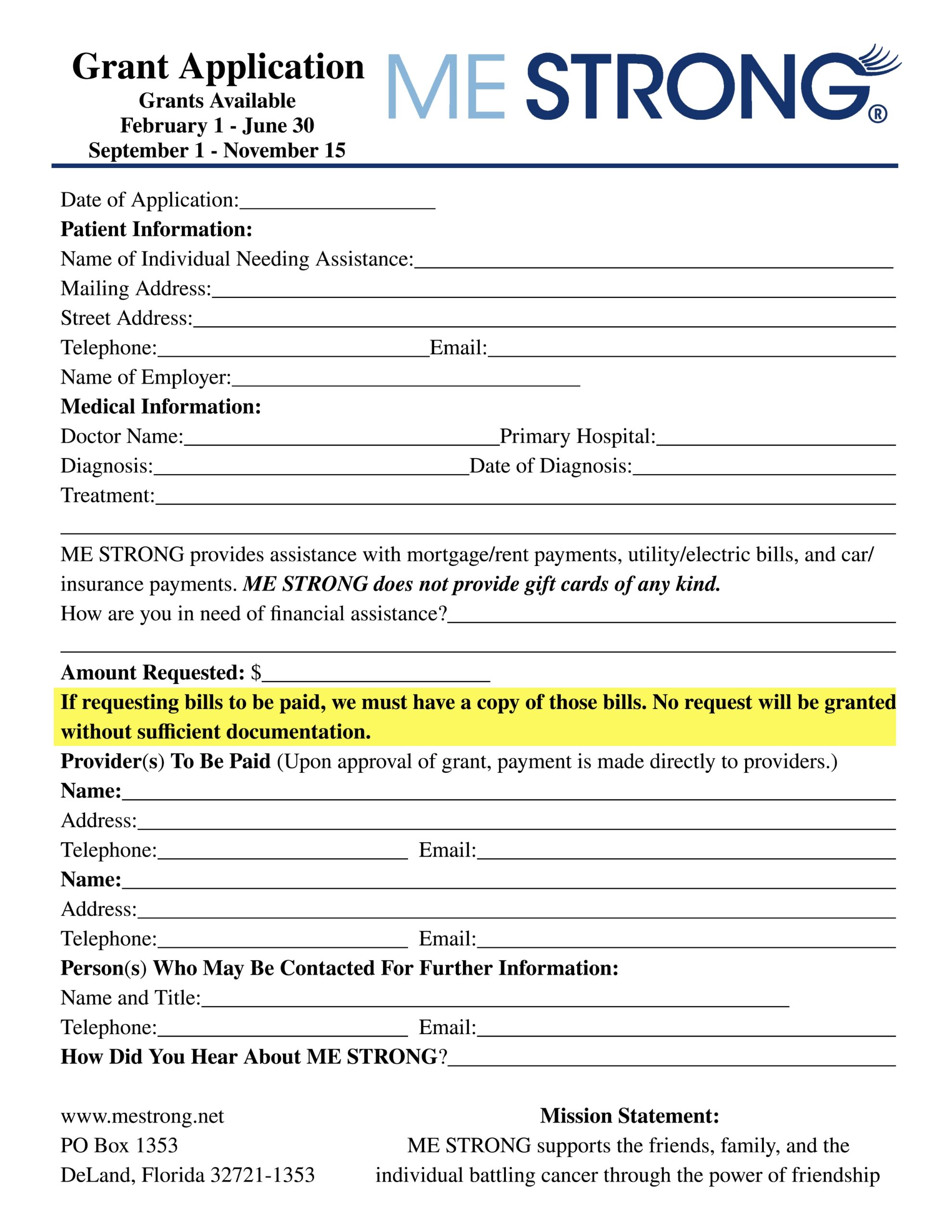 Grant Application Form MeStrong