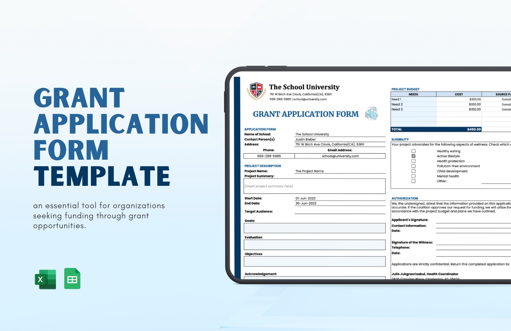 Grant Application Form Template In Excel Google Sheets Download 