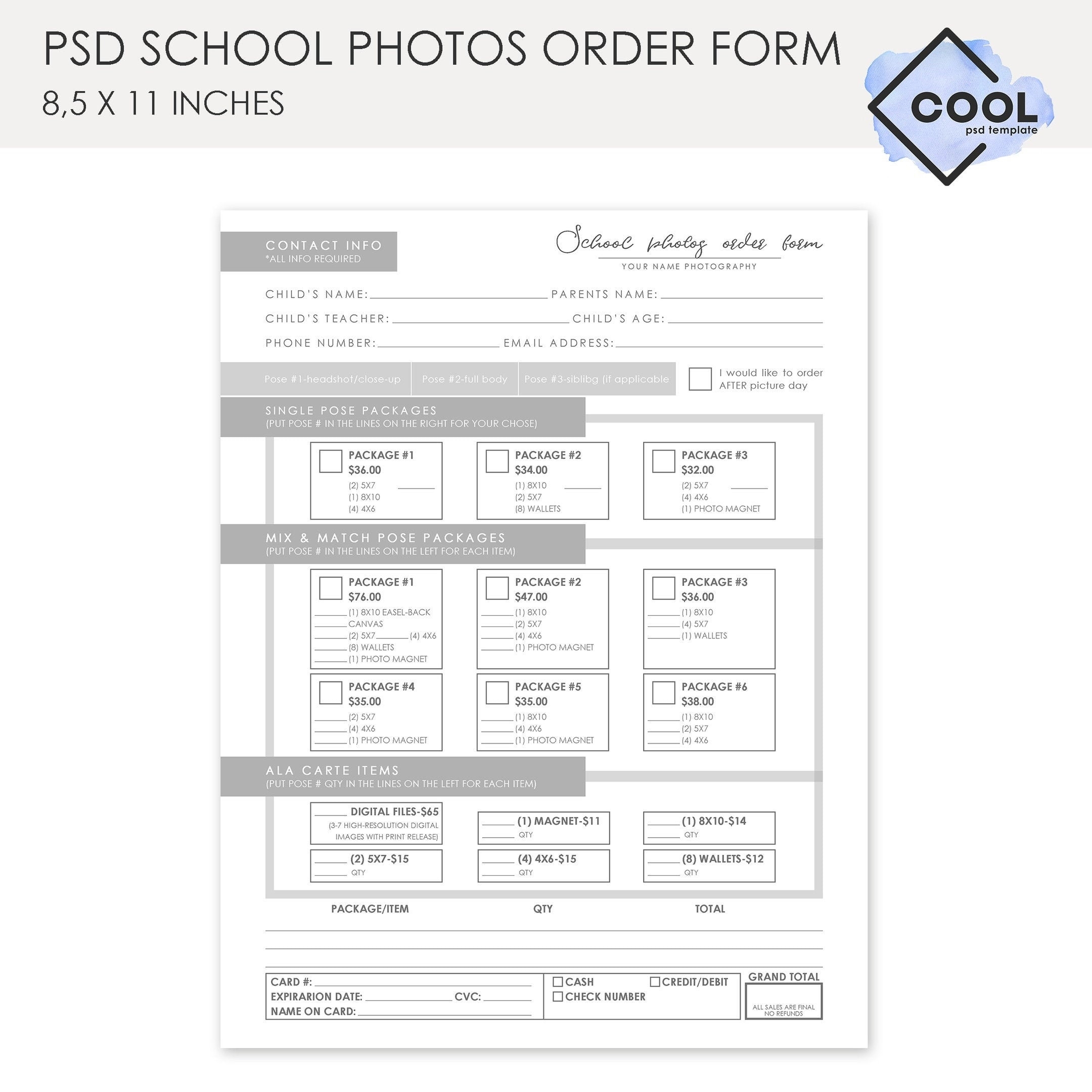 Grey School Photos Order Form Photographer Order Form Template 