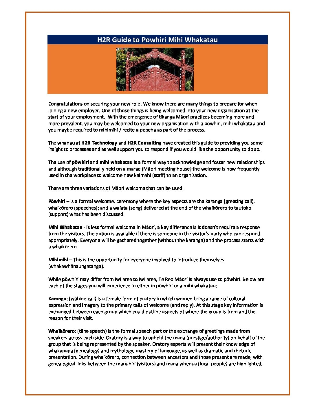 H2R Guide To Powhiri Mihi Whakatau H2R Consulting