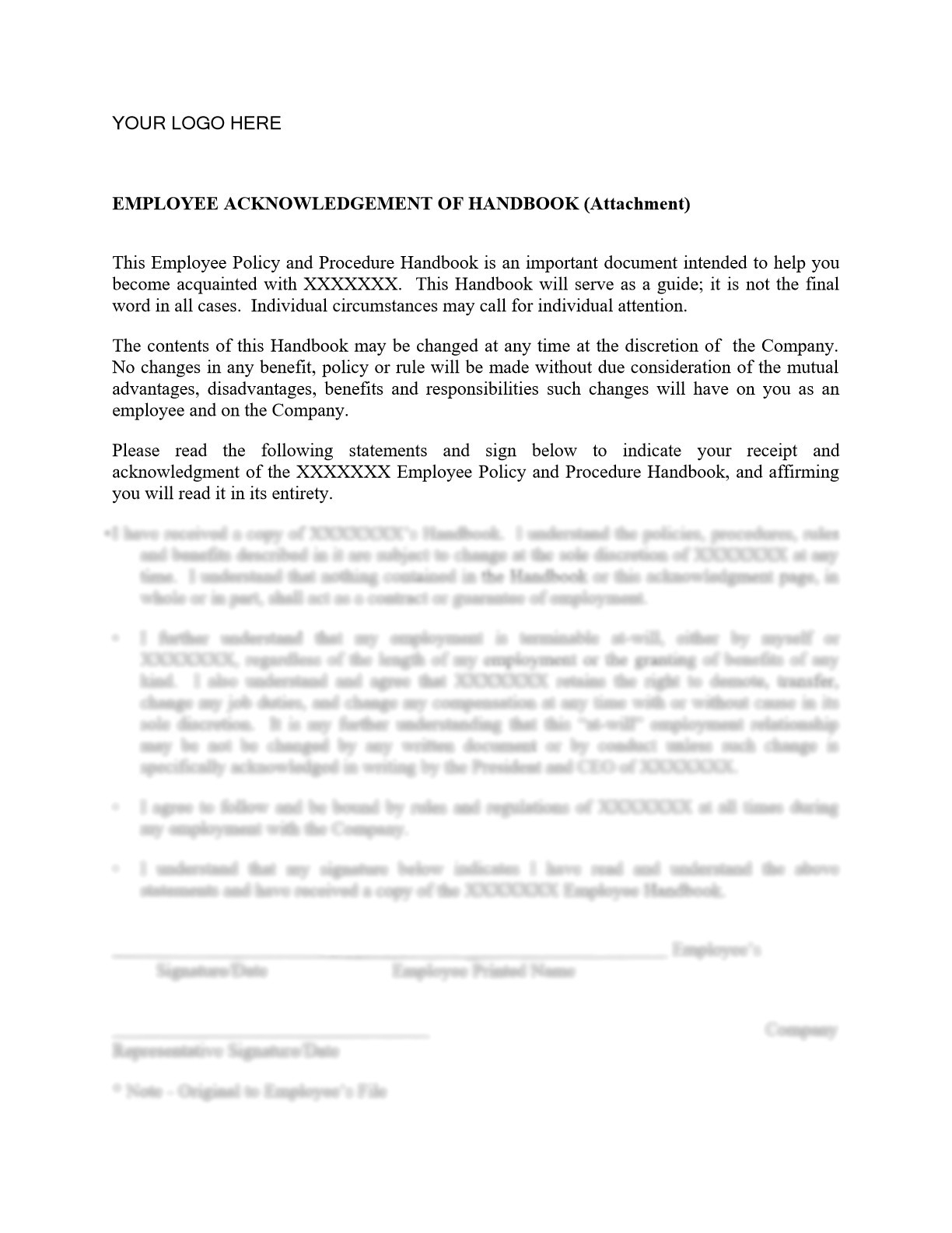 Handbook Acknowledgement Form Employee Confirmation Form