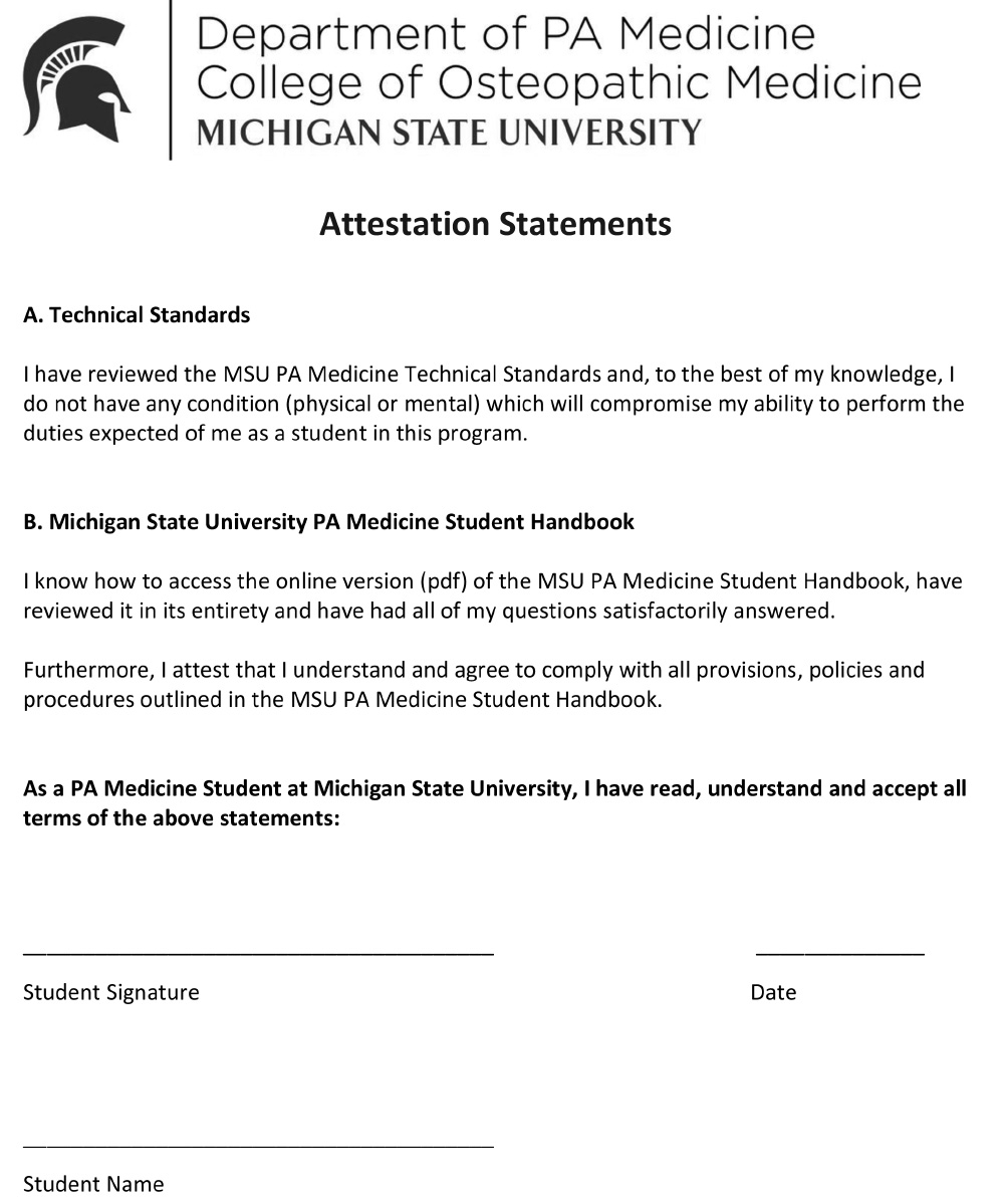 Handbook Technical Standards Attestation Form PA Medicine