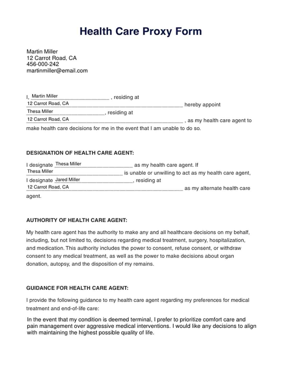 Health Care Proxy Form U0026 Example Free PDF Download