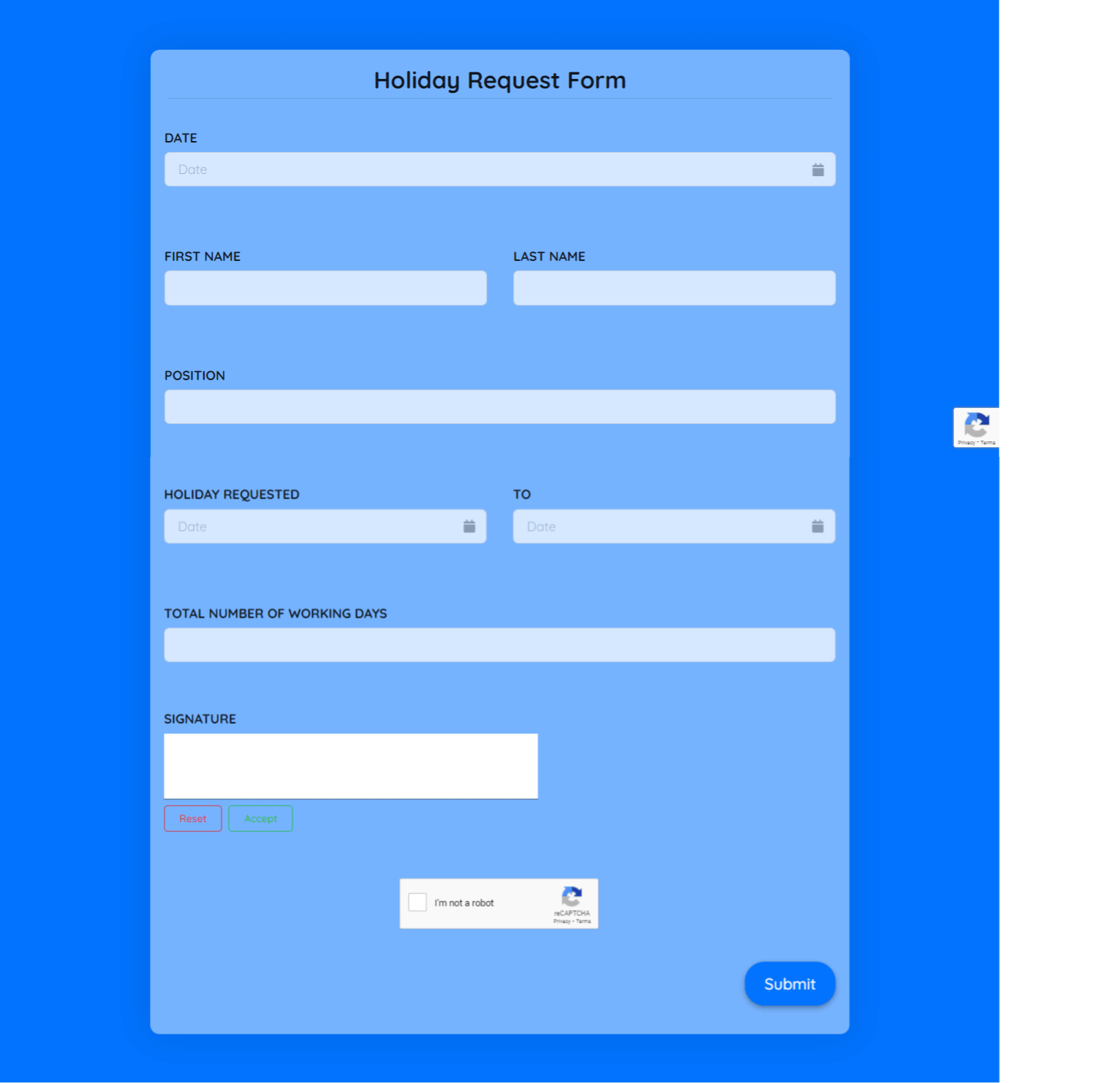 Holiday Application Form Template