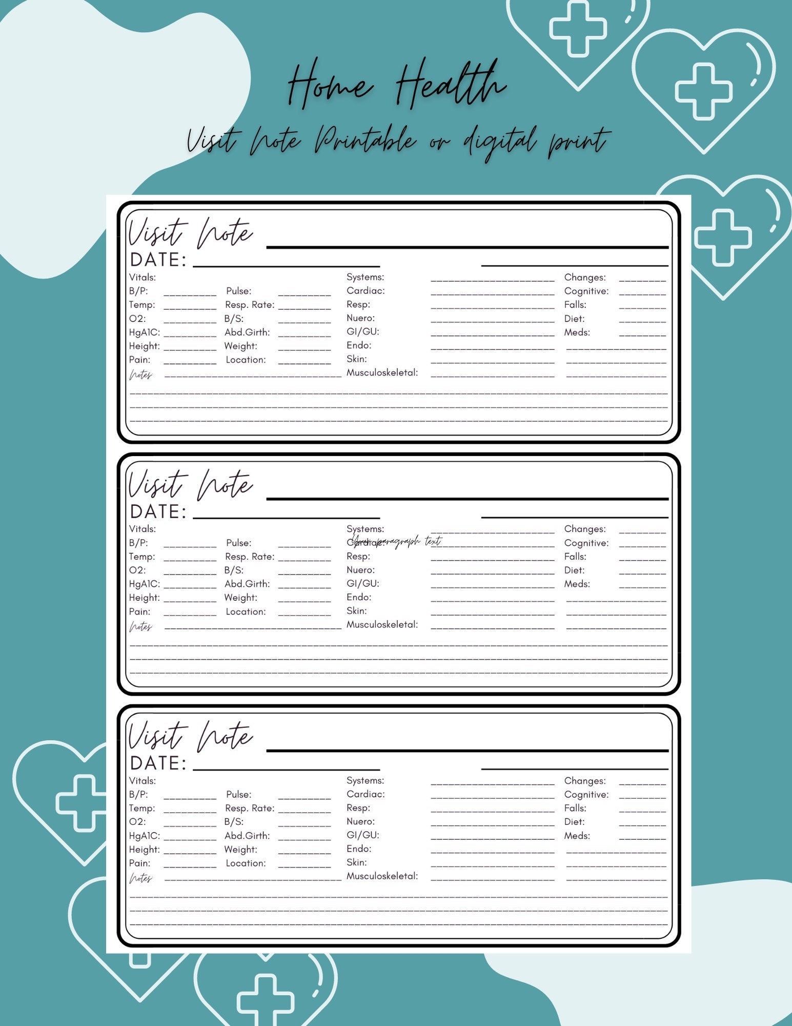 Home Health Nurse Home Health Visit Form Template OASIS Skilled Nurse Visit Nurse Form Nurse Planner Digital Planner Or Print Etsy