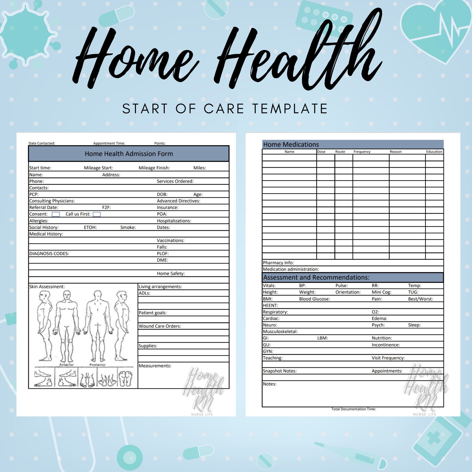 Home Health Nurse Start Of Care Template OASIS Nurse Brain SOC Nurse Report Nurse Planner Home Health Form Admission Form Etsy