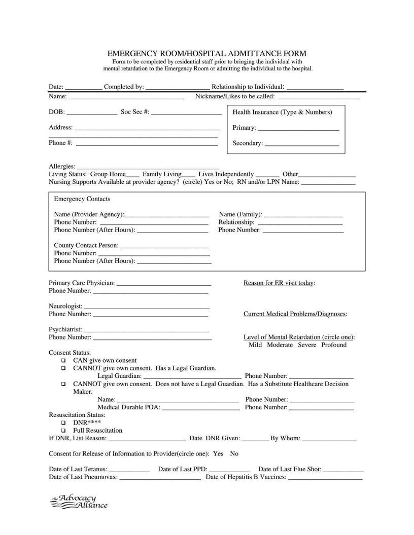 Hospital Admittance Form Fill Out Printable PDF Forms Online