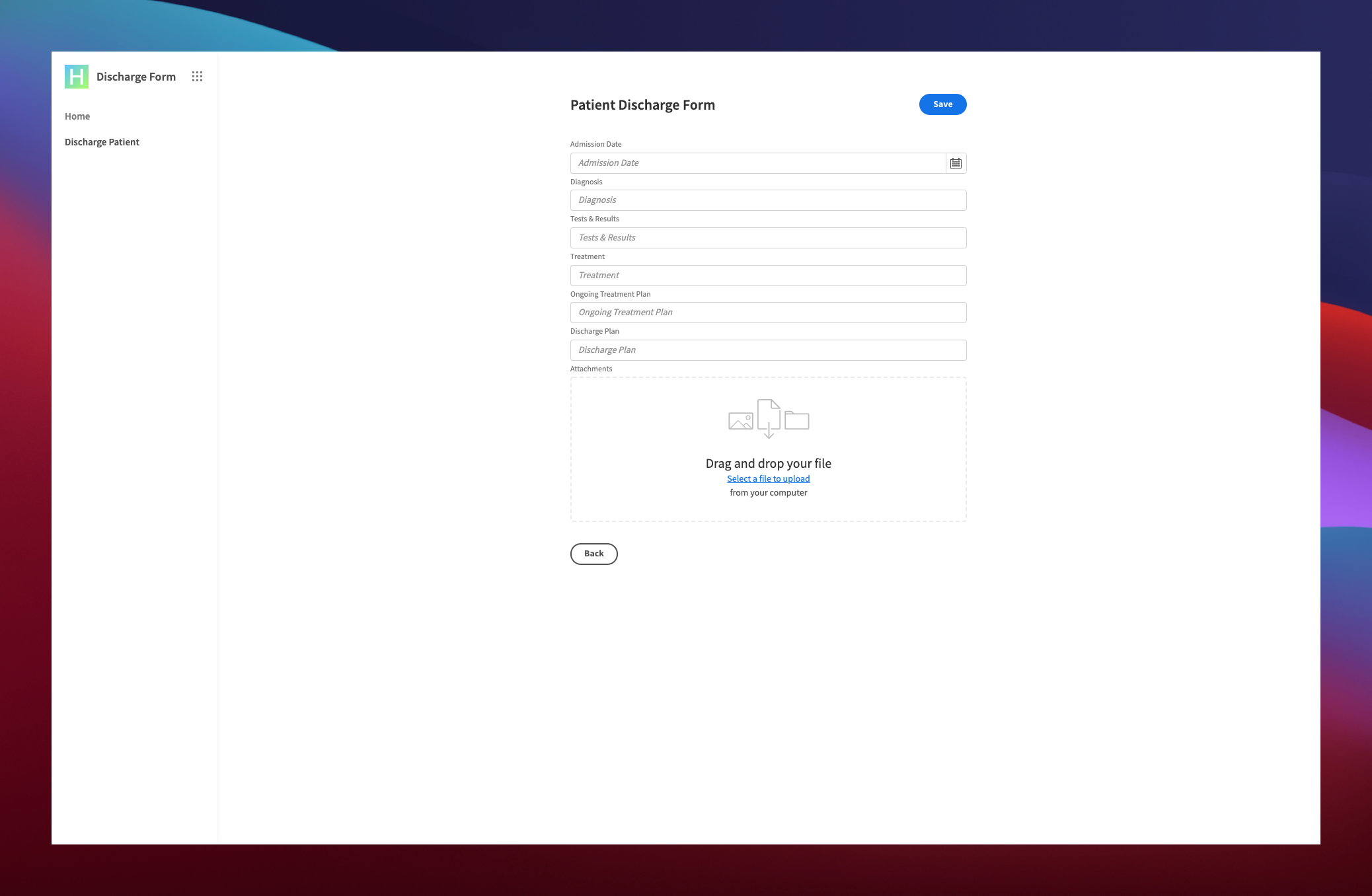 Hospital Discharge Form Template Budibase Low Code Platform