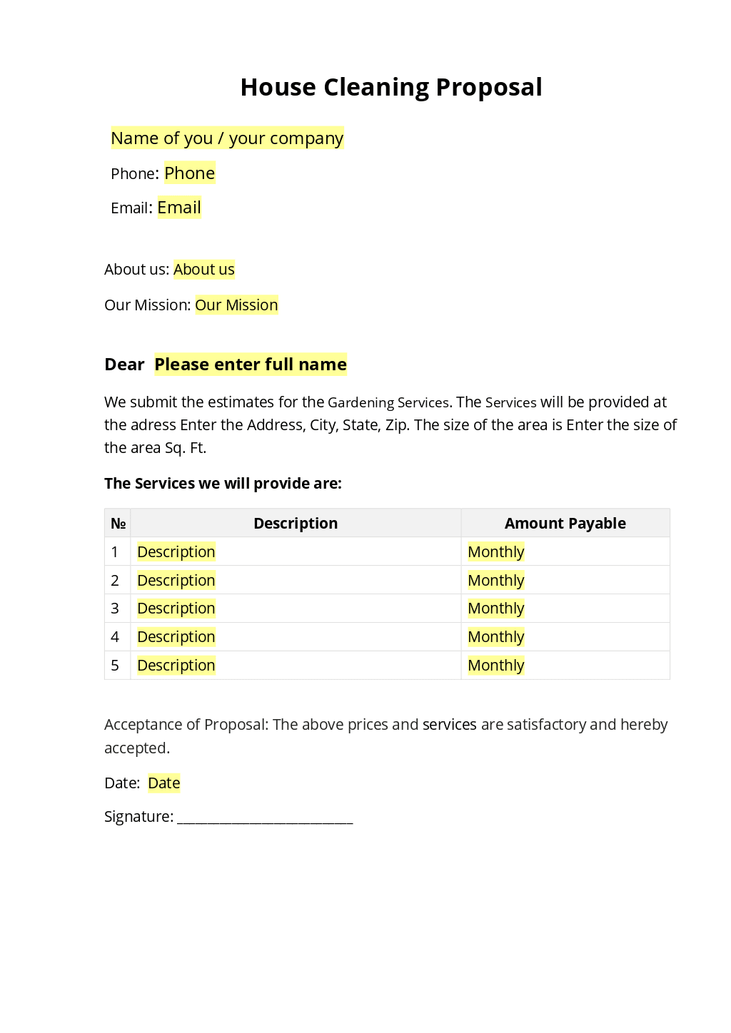Cleaning Service Forms Templates