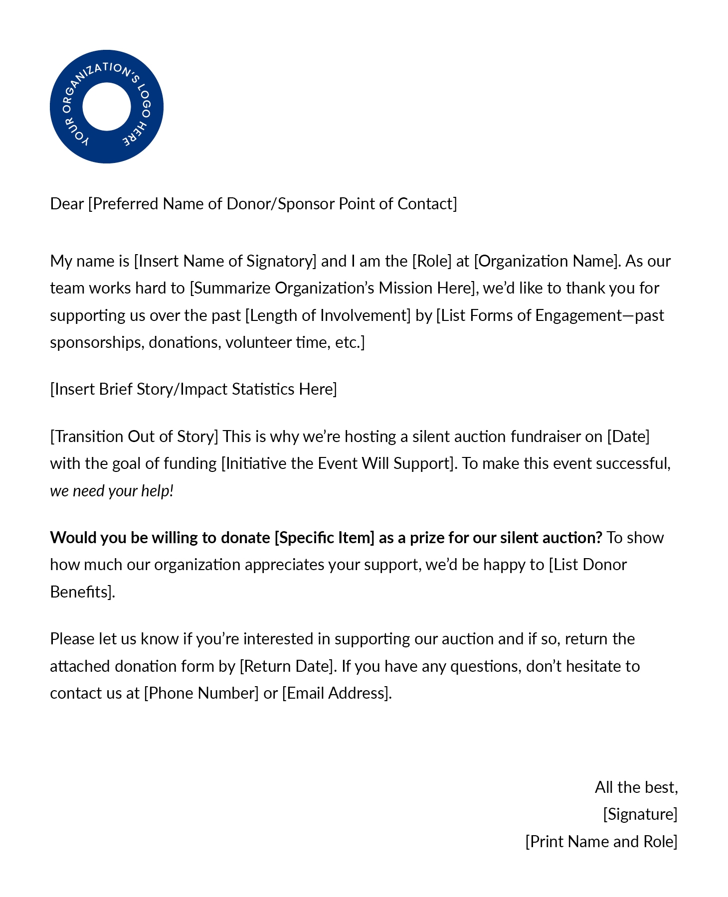 How To Craft A Silent Auction Donation Request Template Winspire