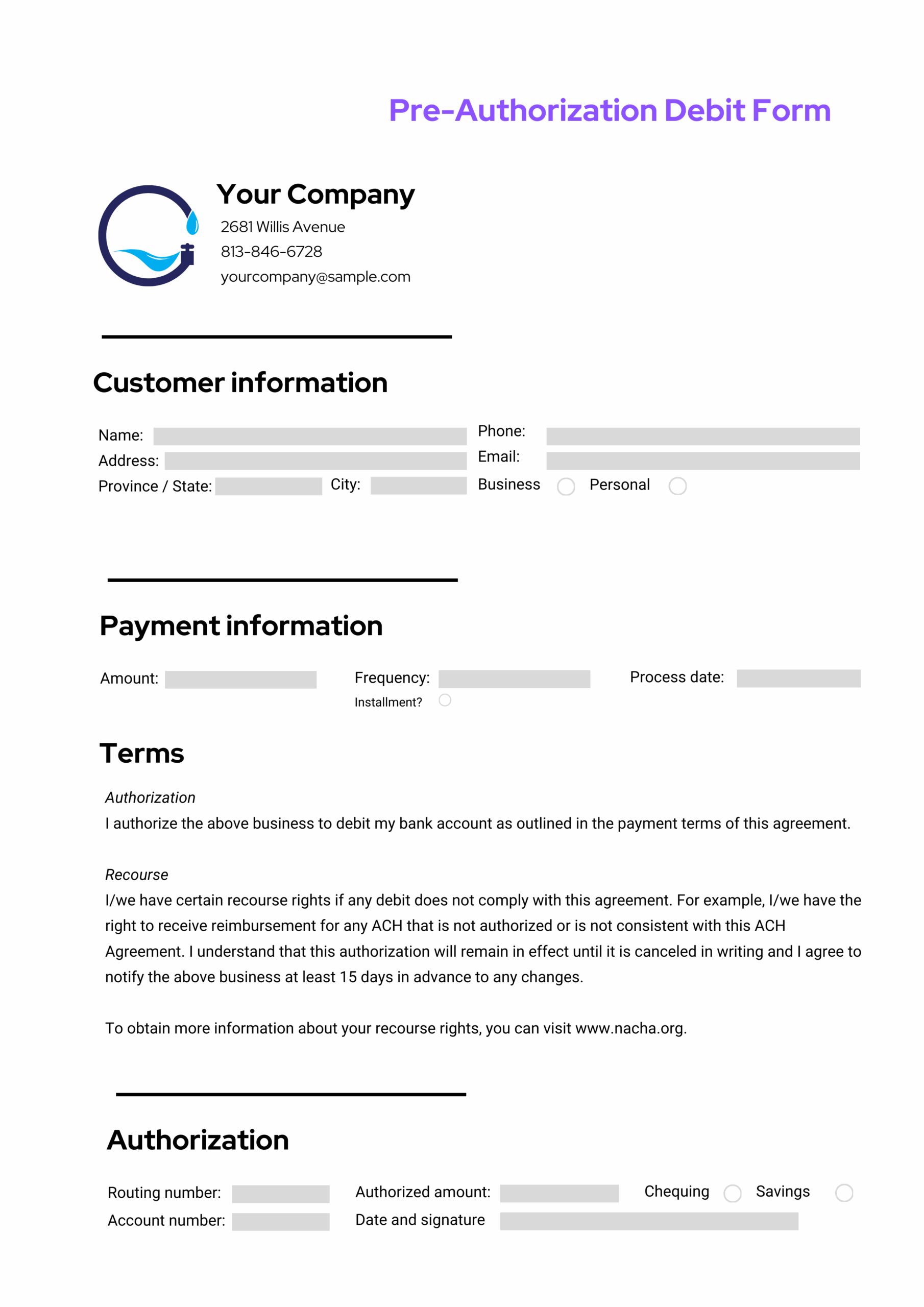 How To Create A NACHA compliant ACH Authorization Form