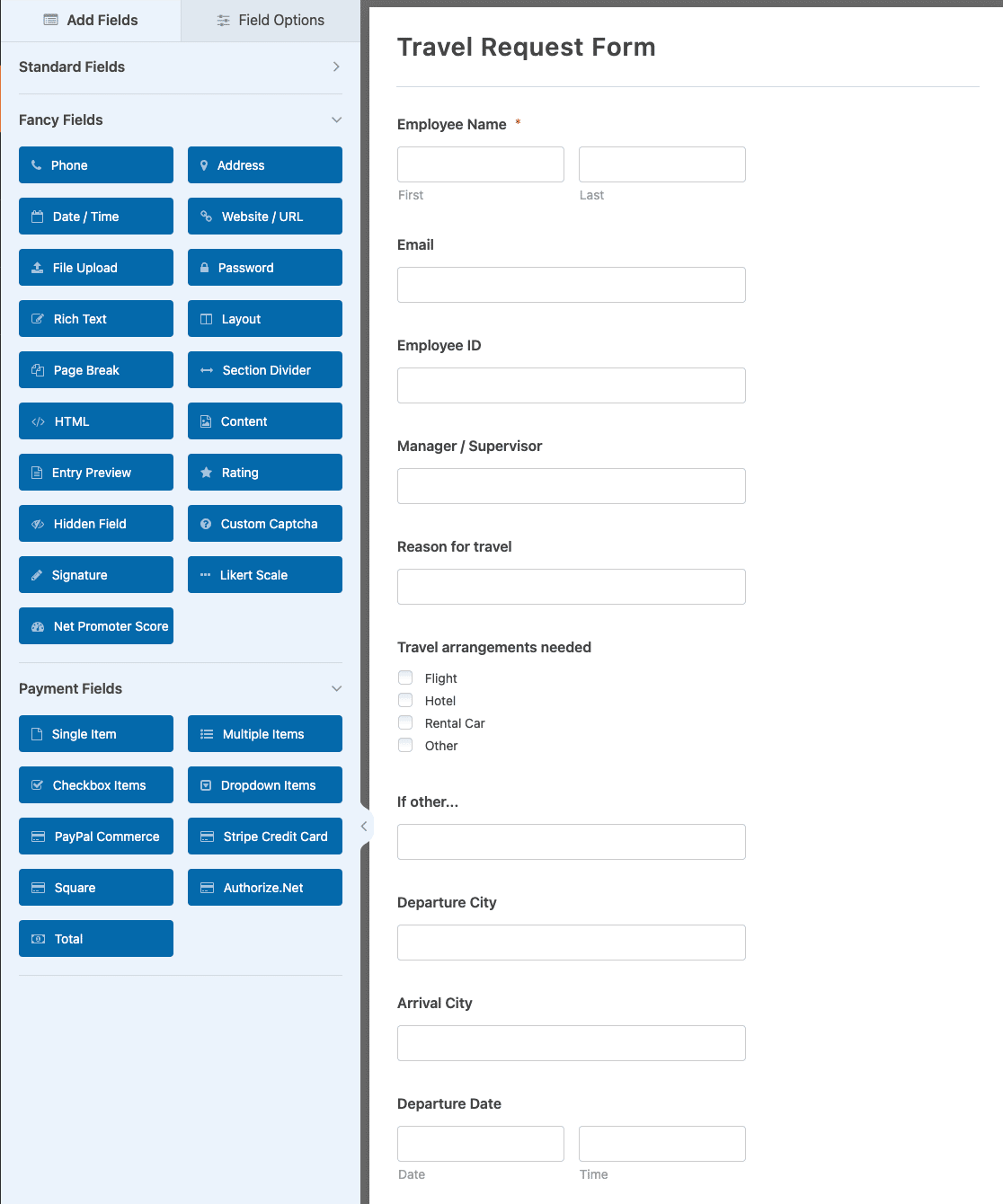 Travel Request Form Template