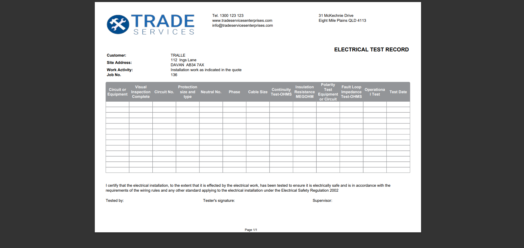How To Set Up Electrical Test Forms Simpro