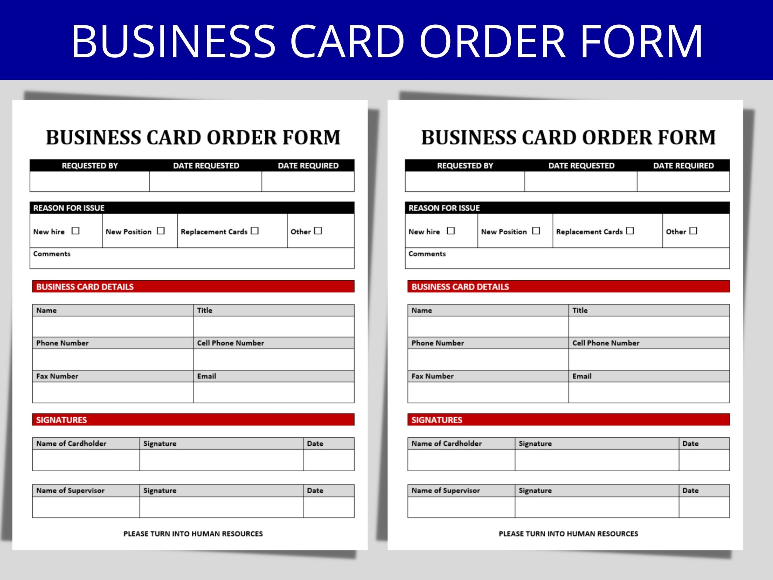 HR Business Card Order Form Editable MS Word Template Etsy