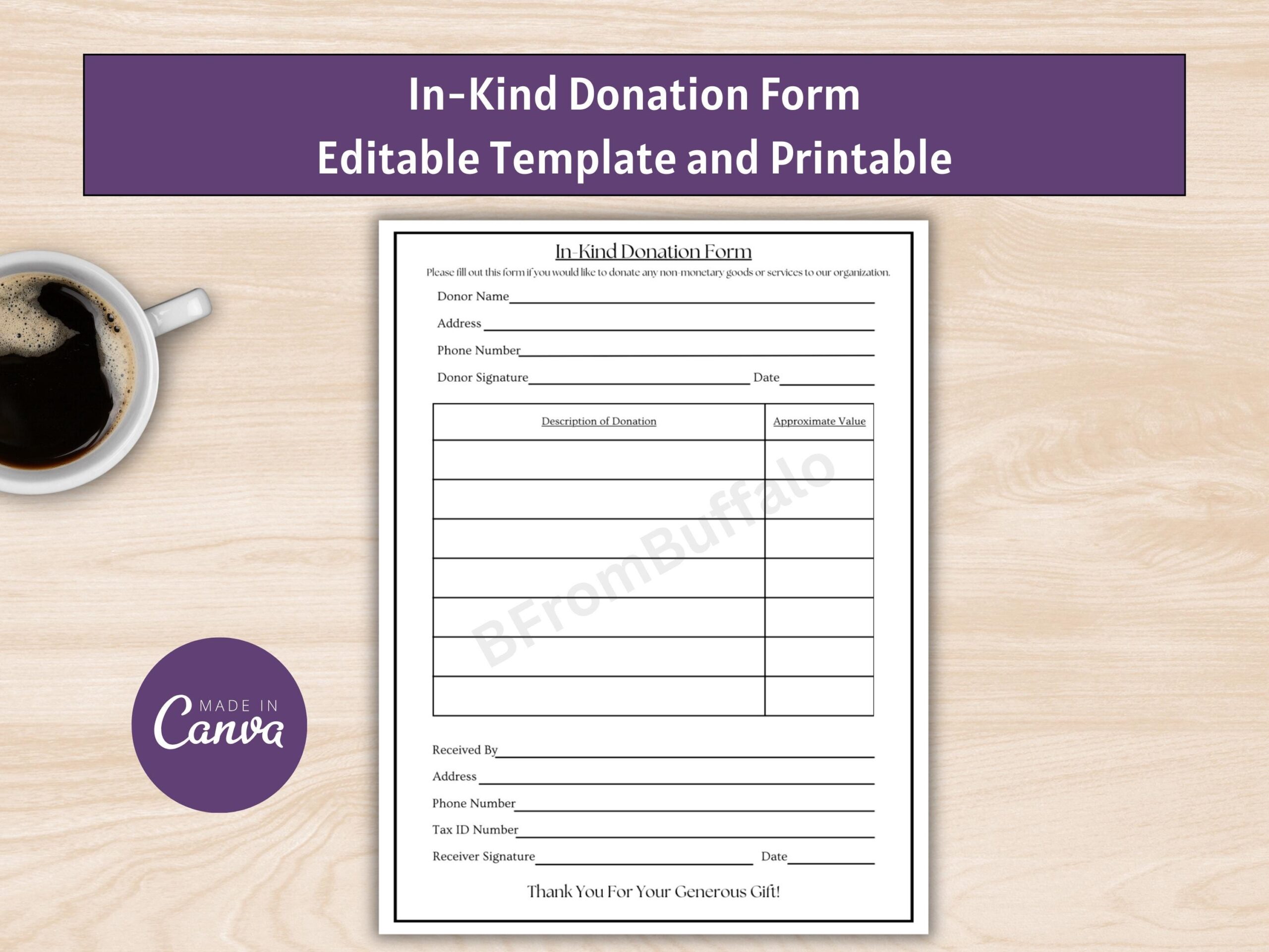 In Kind Donation Form In Kind Donation Donation Receipt In Kind 