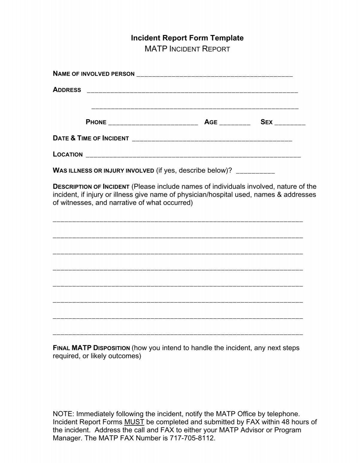 Injury Report Form Template