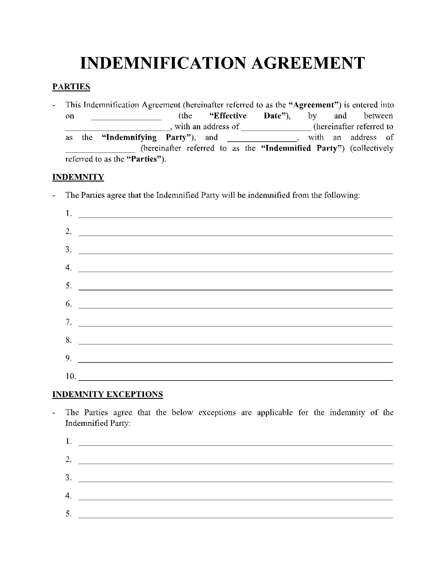 Indemnification Agreement Template Free Sample CocoSign