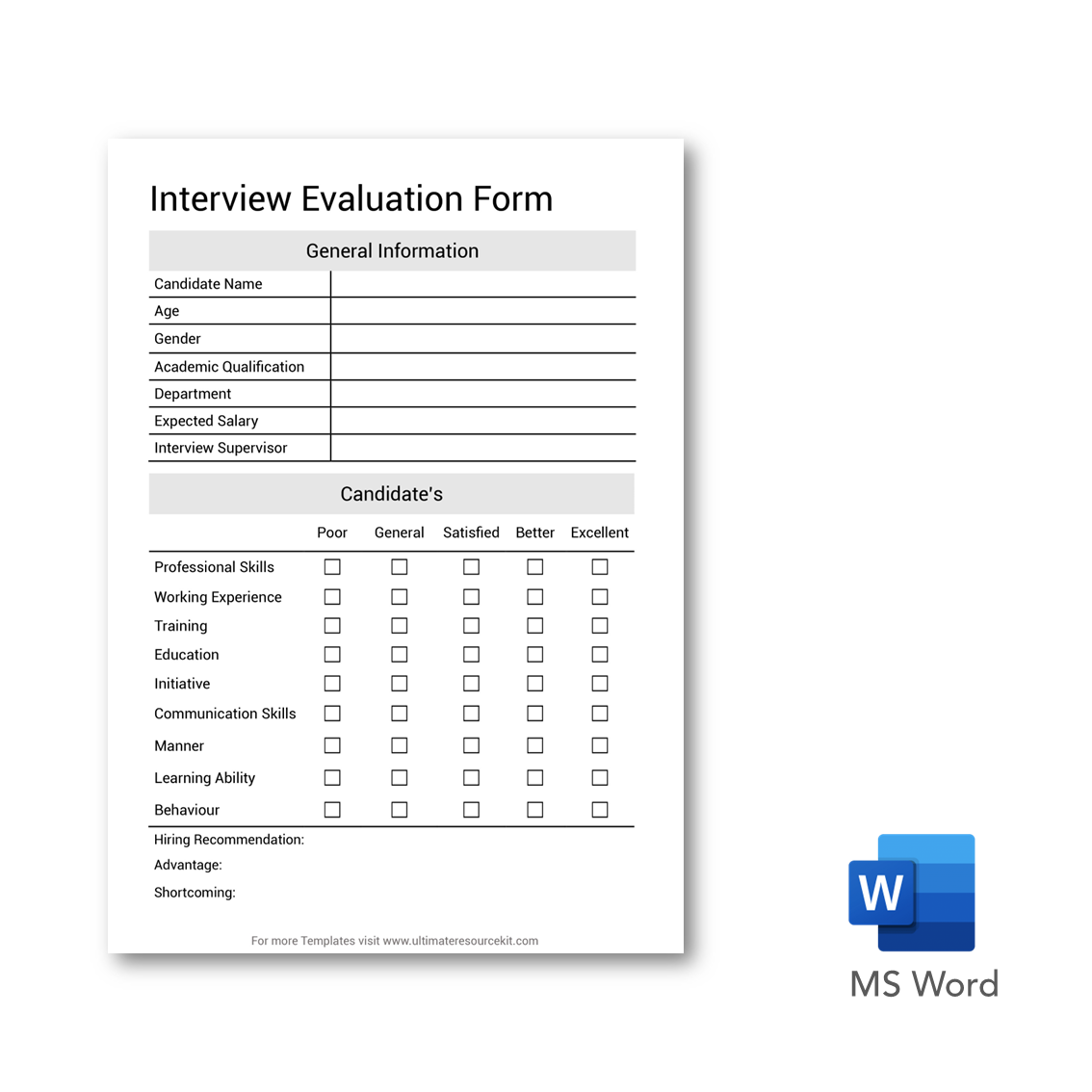 Candidate Evaluation Form Template