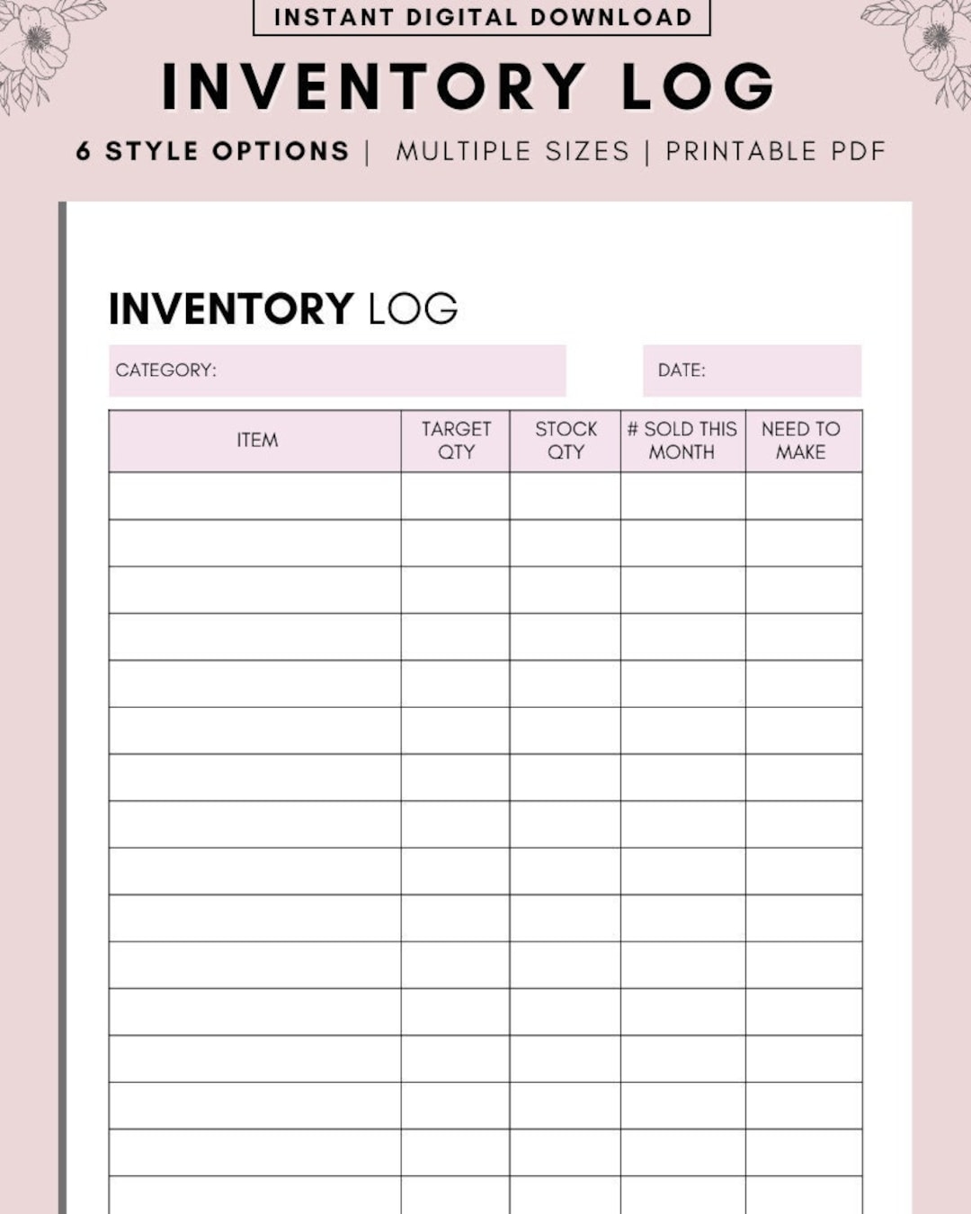 Inventory Management Form Inventory Sheet Small Business Organizer Inventory List Product Inventory Tracker Template A4 A5 LETTER PDF Etsy