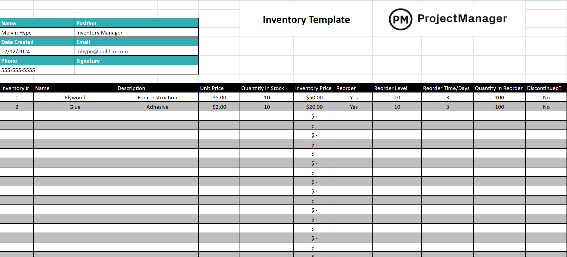 Inventory Forms Templates
