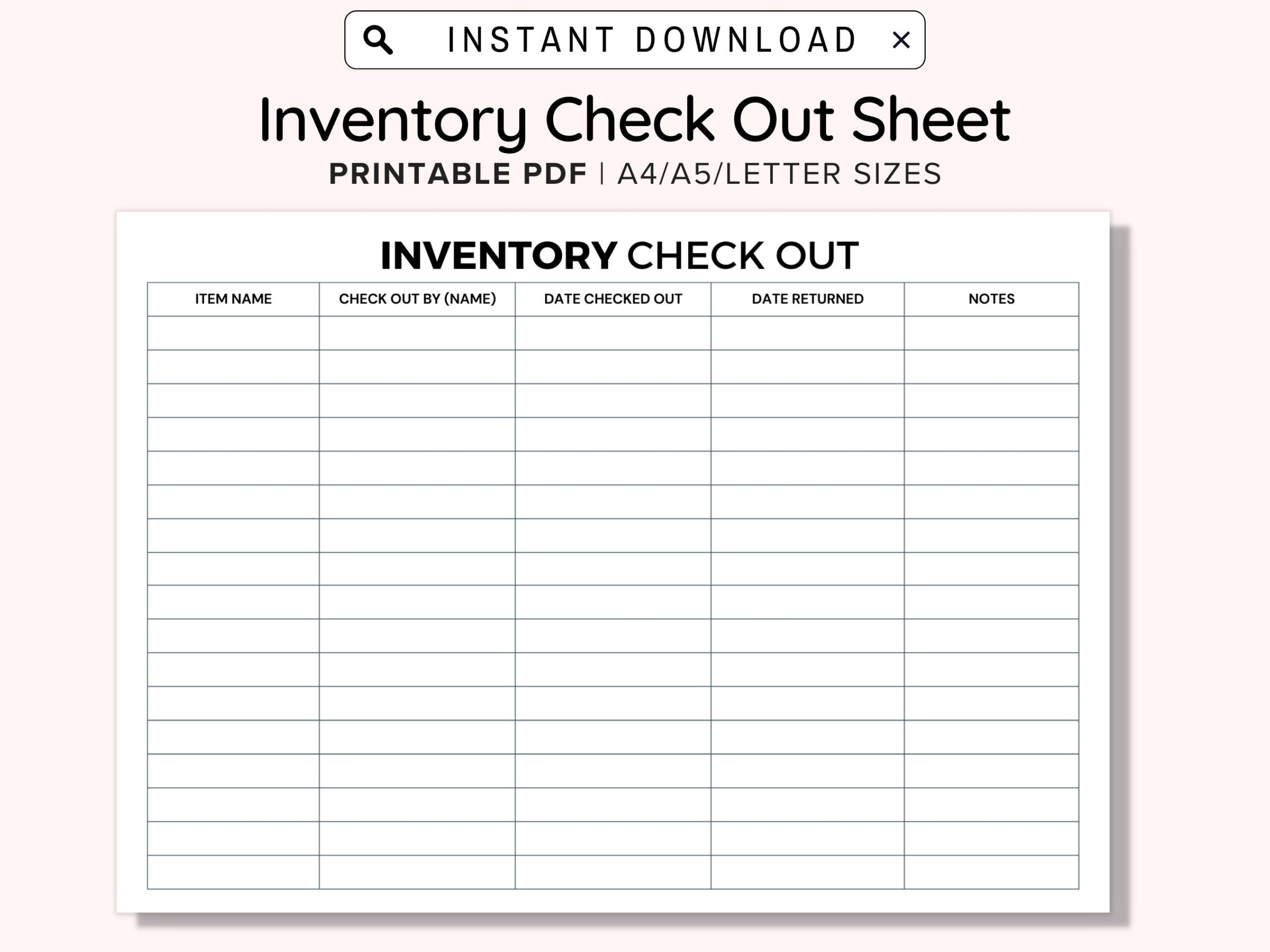 Inventory Sign Out Sheet Checkout Form Print And Write PDF Worksheets Designed To Track Assets Checked Out And Returned Small Business Etsy