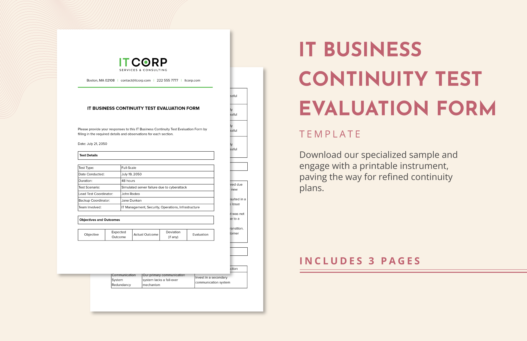 IT Business Continuity Test Evaluation Form Template In Word PDF Google Docs Download Template