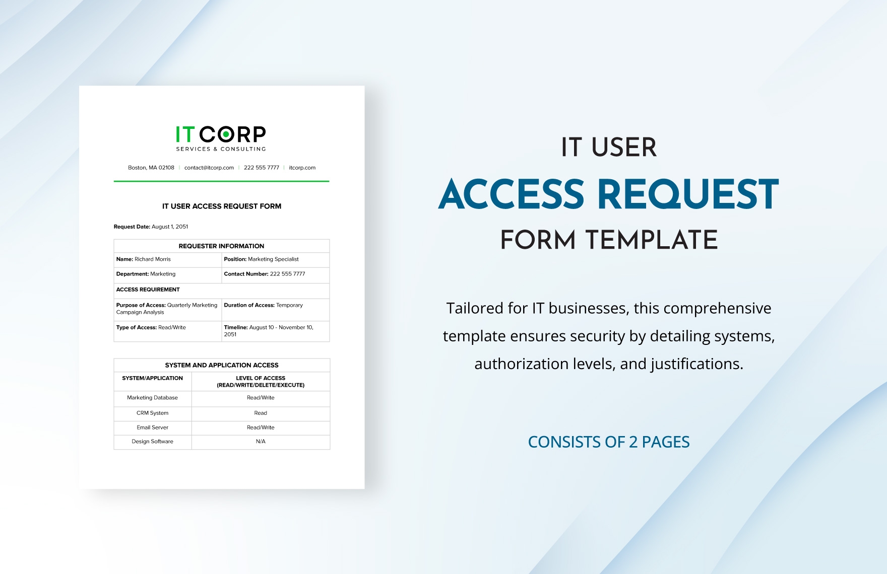 IT User Access Request Form Template In Word PDF Google Docs 