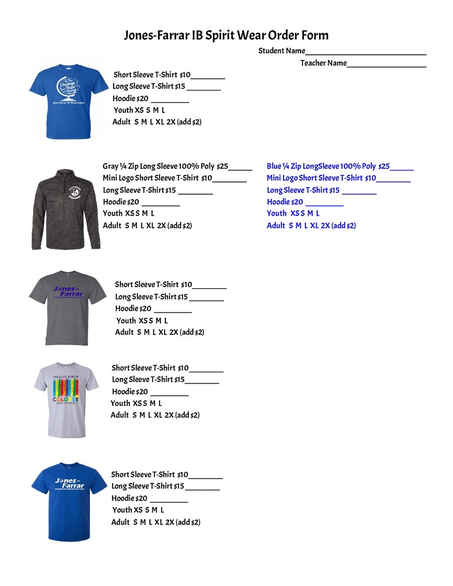 Spirit Wear Order Form Templates