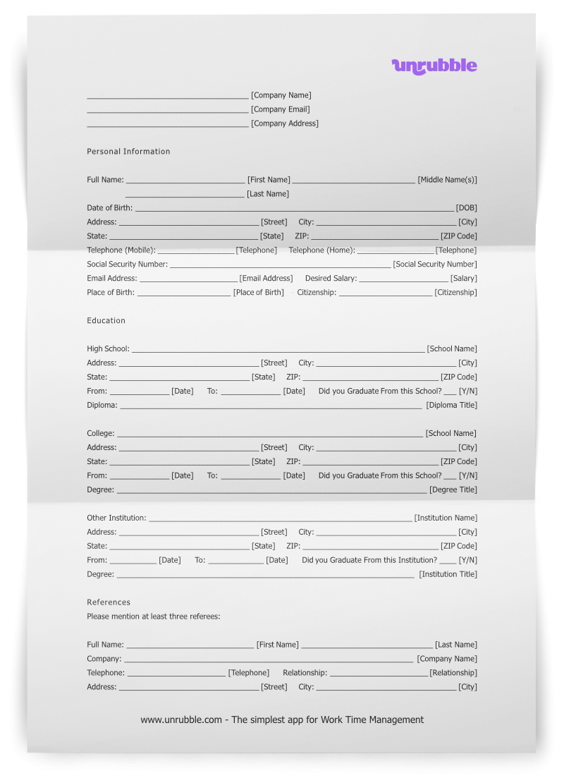 Job Application Form Template Free Download Unrubble Templates