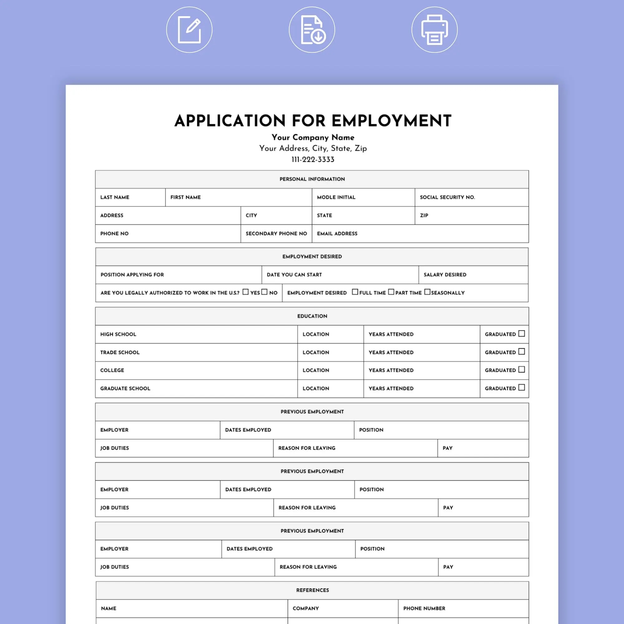Job Application Template Employment Application Job Application Tracker Application For Employment Editable Blank Job Application Form Etsy