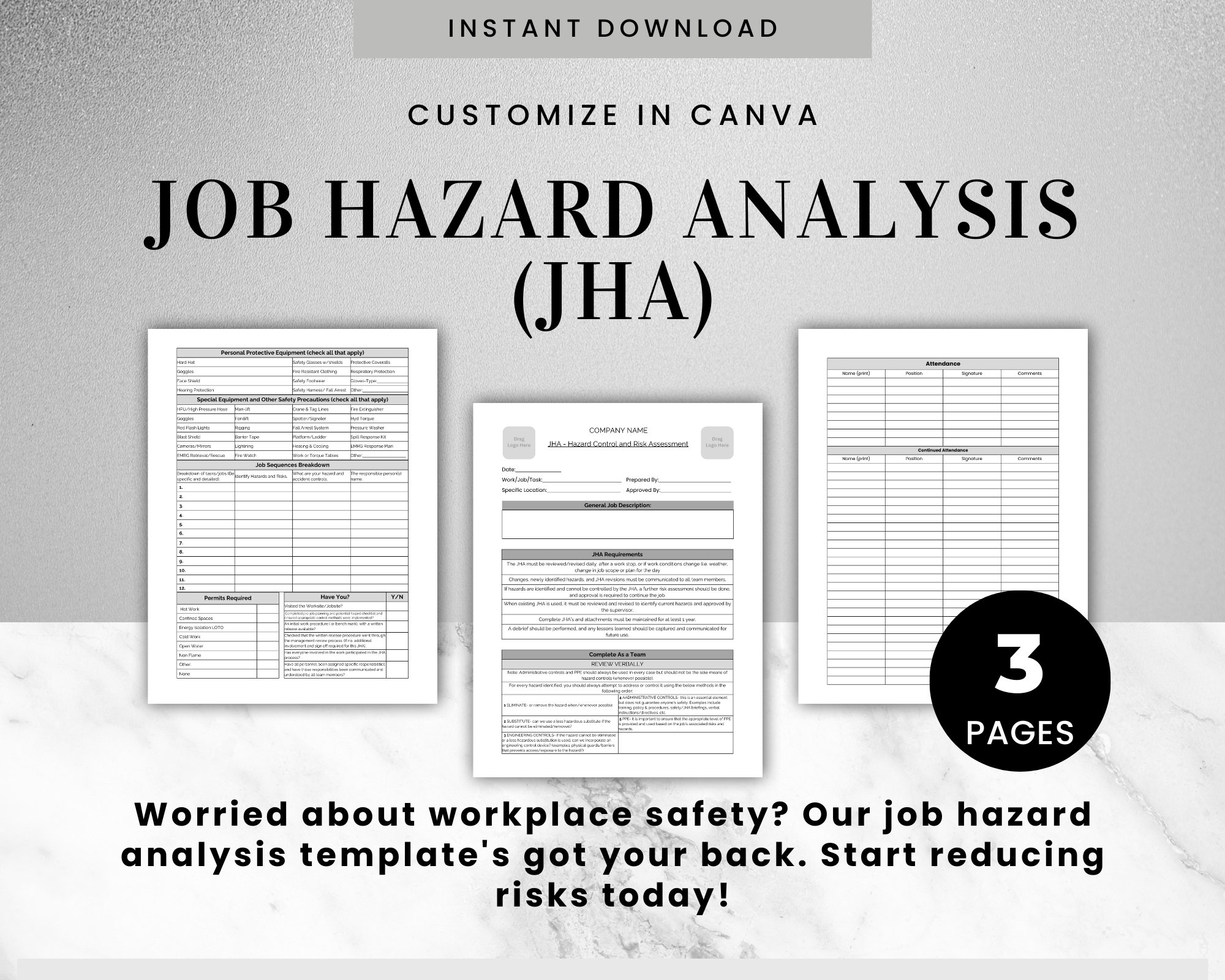 Job Hazard Analysis JHA Job Safety Analysis JSA Etsy