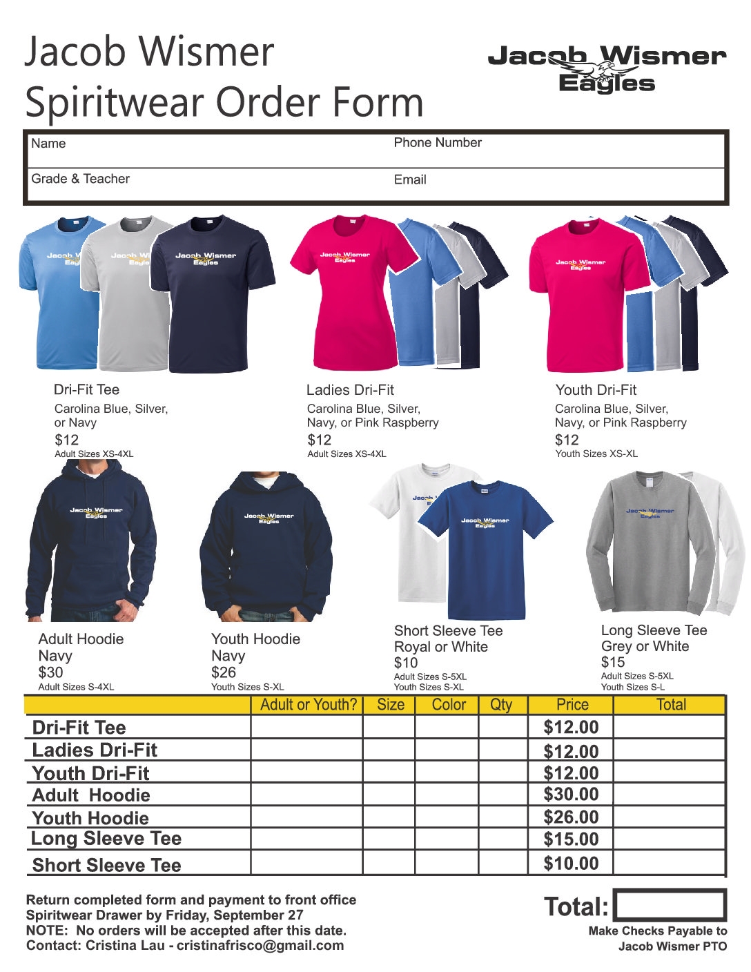 JW Spirit Wear Order Form 2019 20 Jacob Wismer PTO