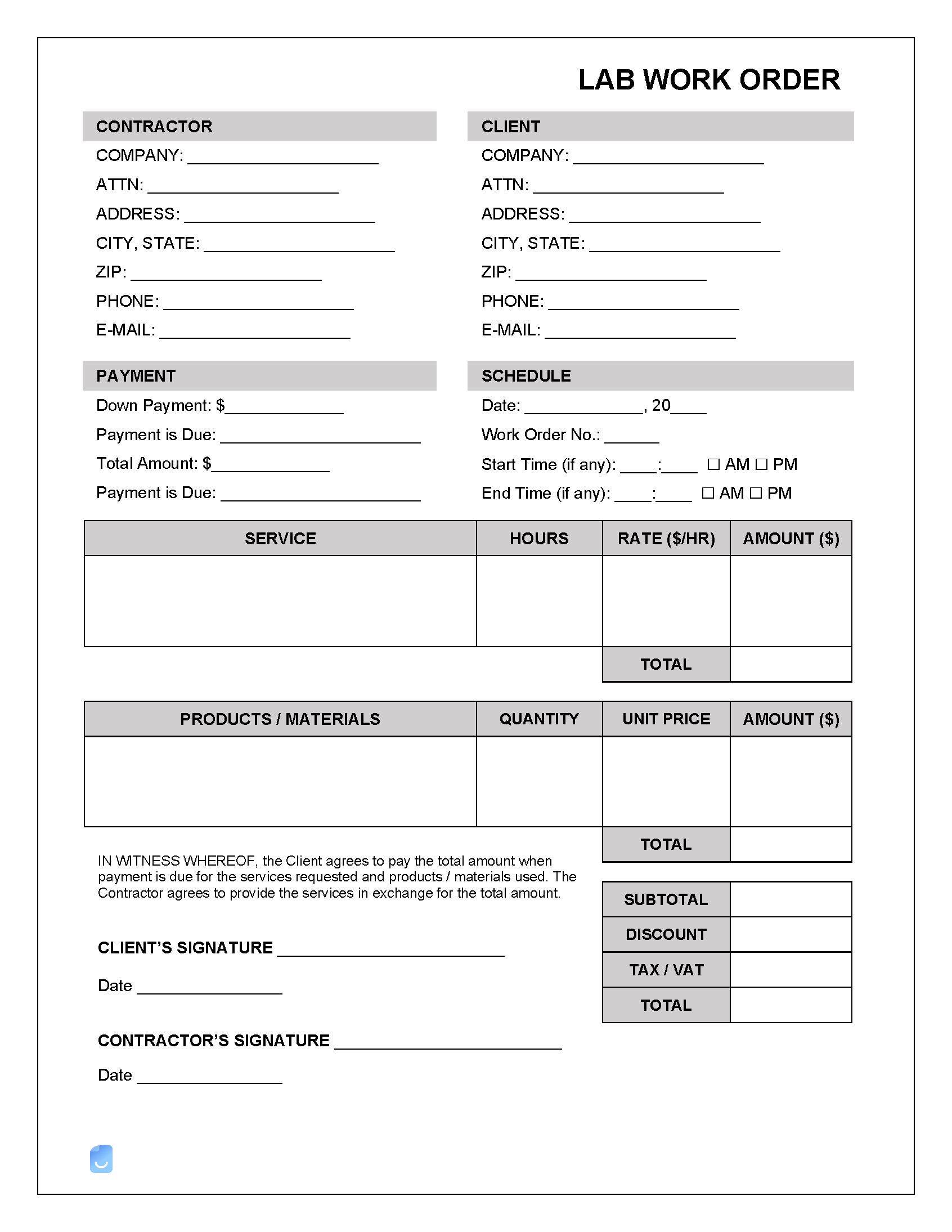 Lab Work Order Template Invoice Maker