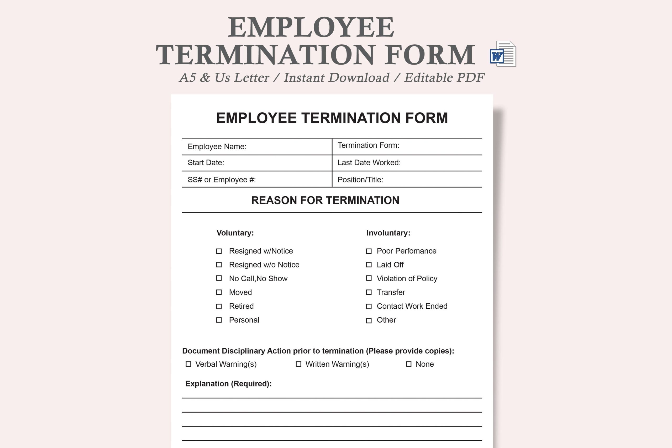 Letter Of Job Termination employee Termination Form employee Termination Letter Template write Up Employee Form Etsy
