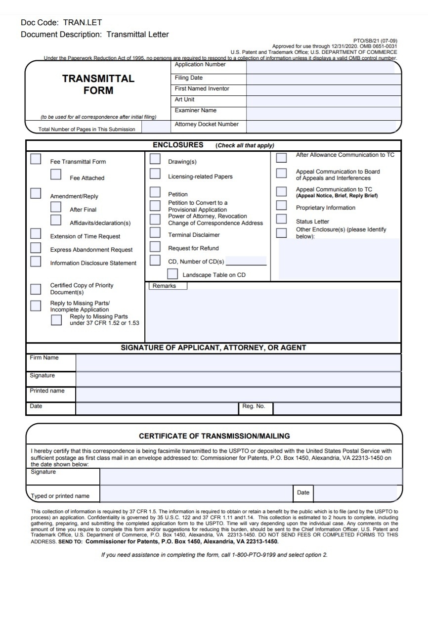 Template Transmittal Form
