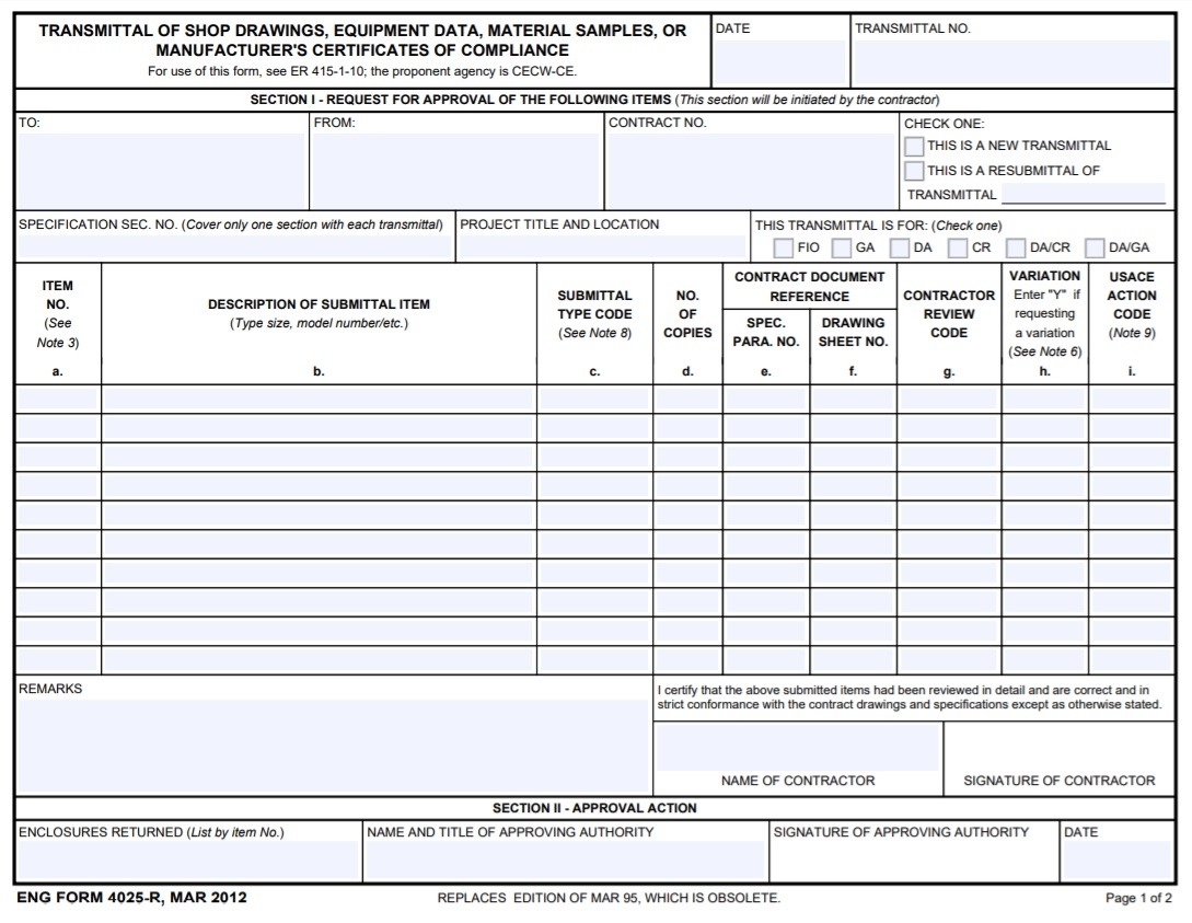 Transmittal Form Sample Template