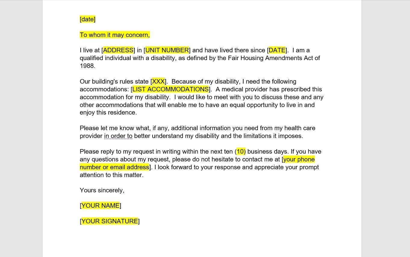 Letter To Request Reasonable Accommodation Template Letter To Request Reasonable Accommodation Simple Letter Word Template Etsy