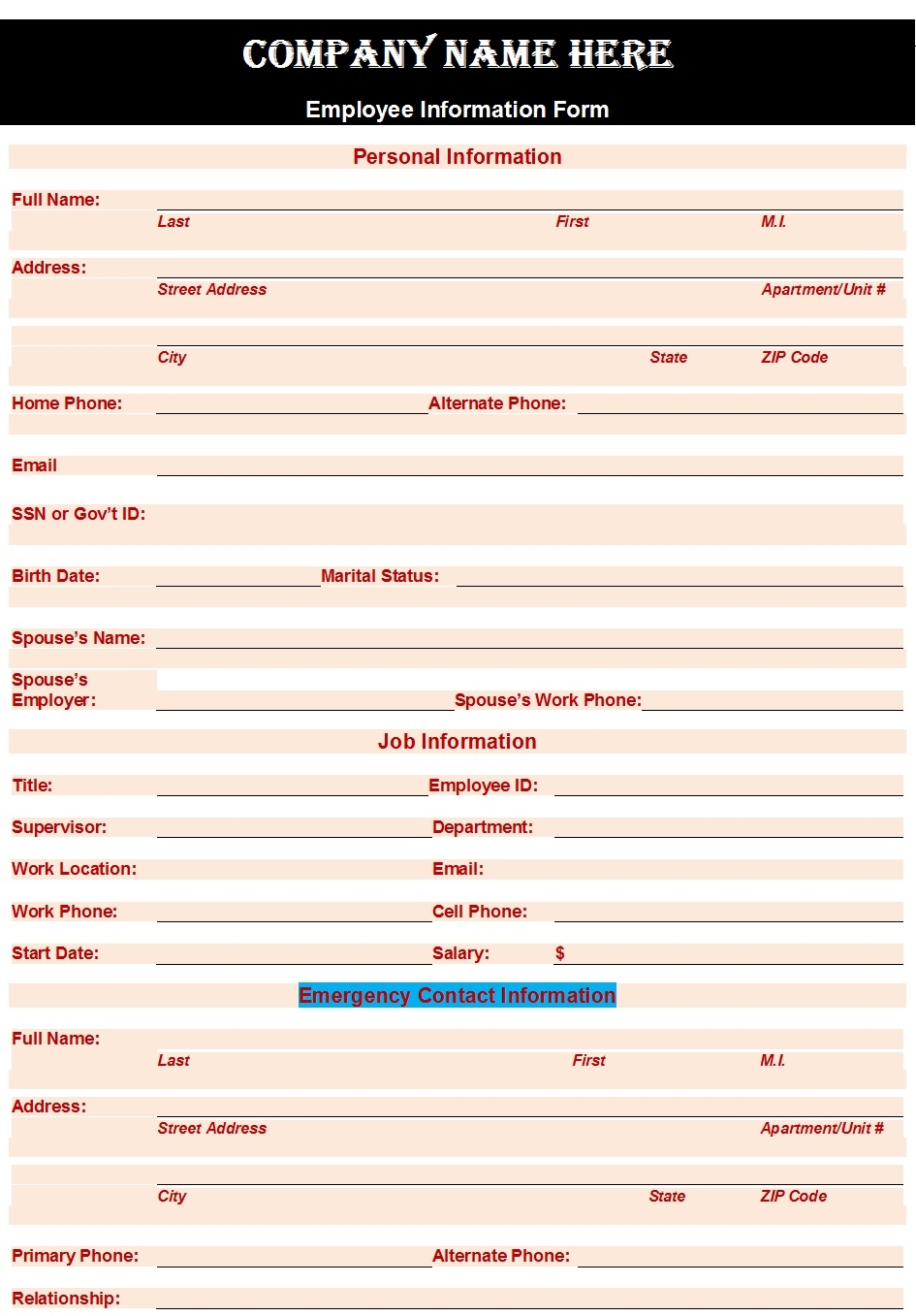 List Of Personal Information Forms Templates Archives Free Report Templates