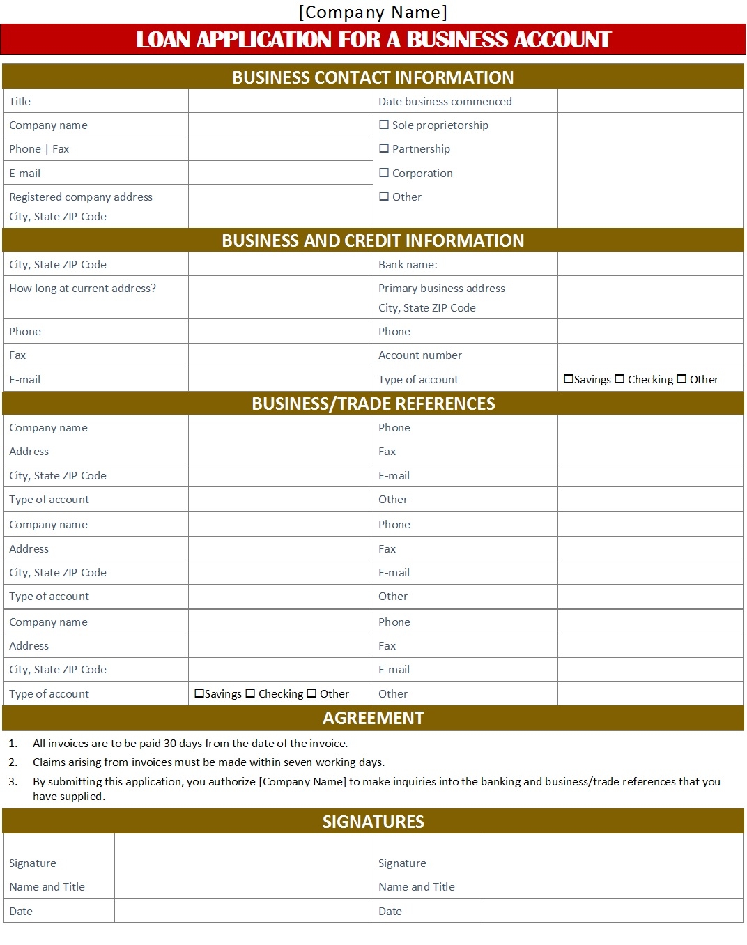 Loan Application Form Templates Free Report Templates