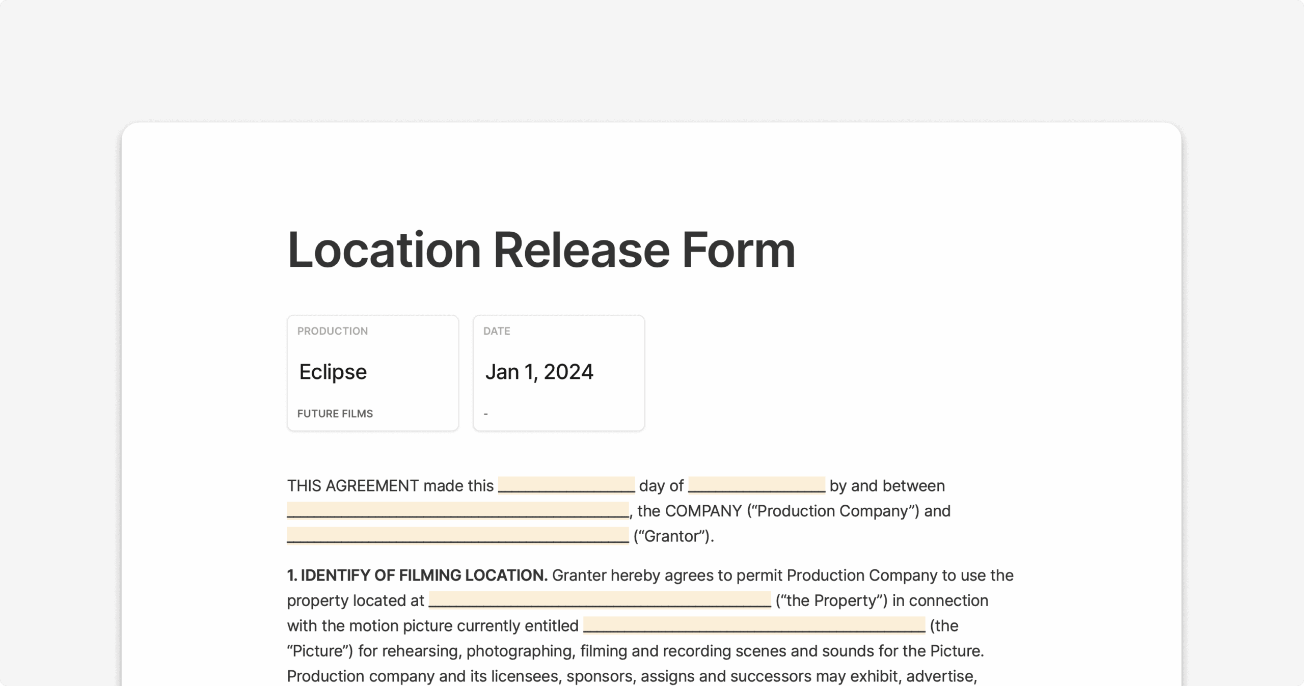 Location Release Form Template