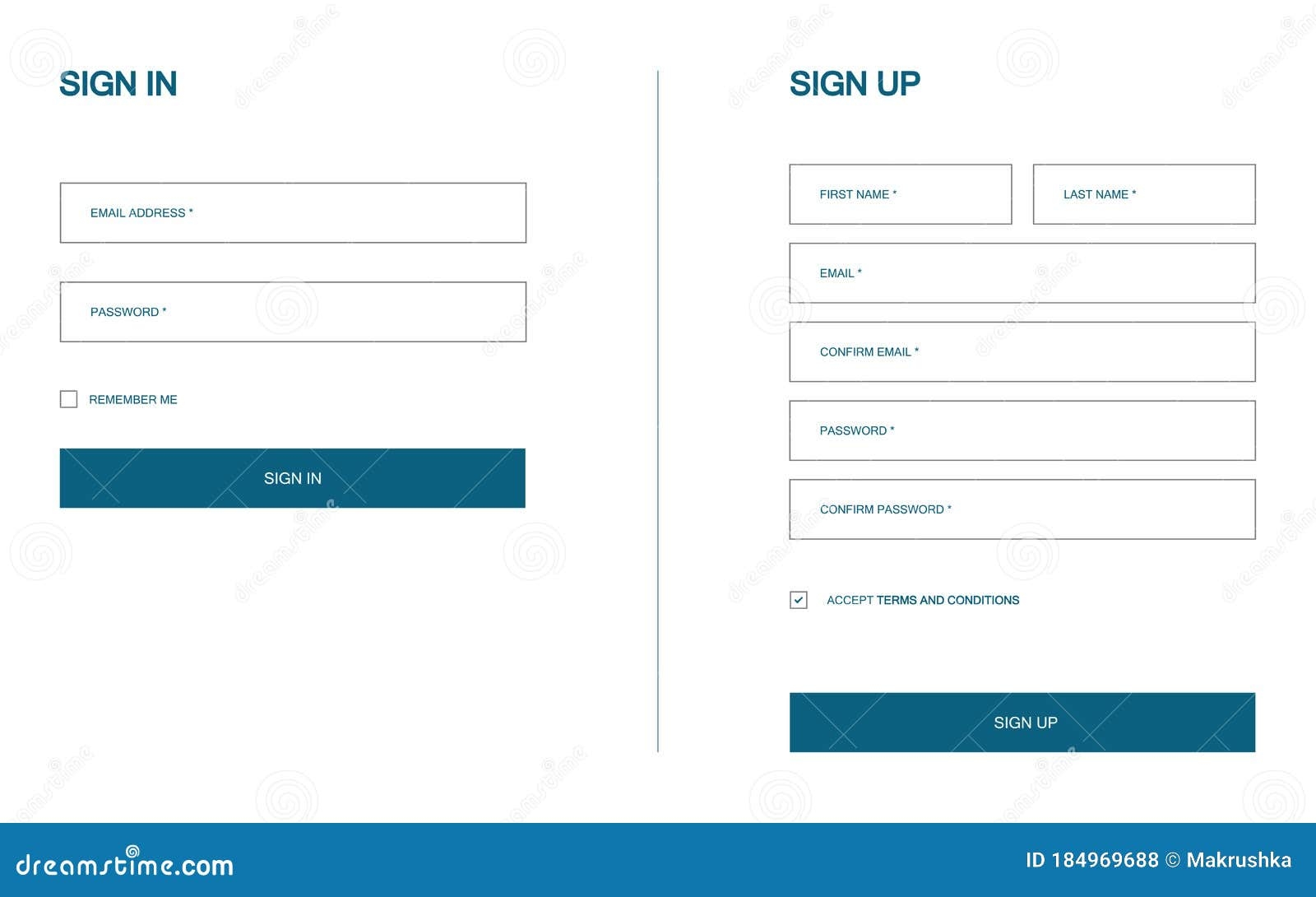Log In And Registration Form Template For Sign In And Sign Up Blank Editable Fields For Members Stock Vector Illustration Of Email Site 184969688