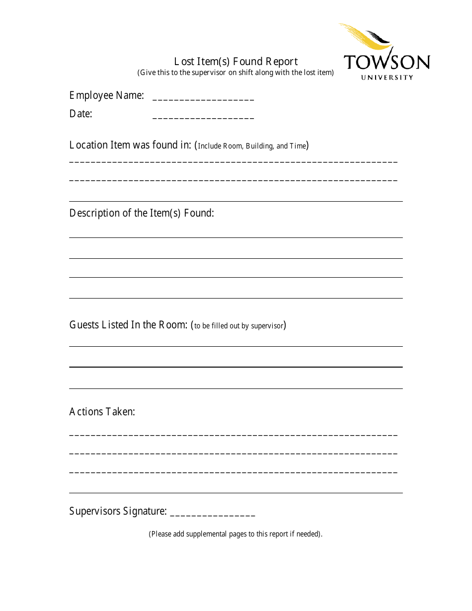 Lost Item S Found Report Template Towson University Fill Out Sign Online And Download PDF Templateroller