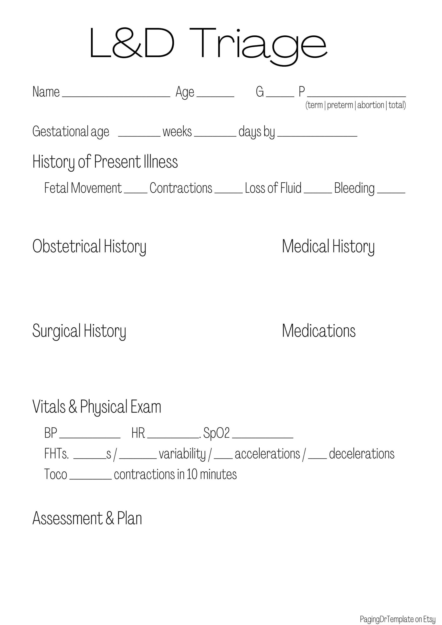 Lu0026D Triage Clinical Template Etsy