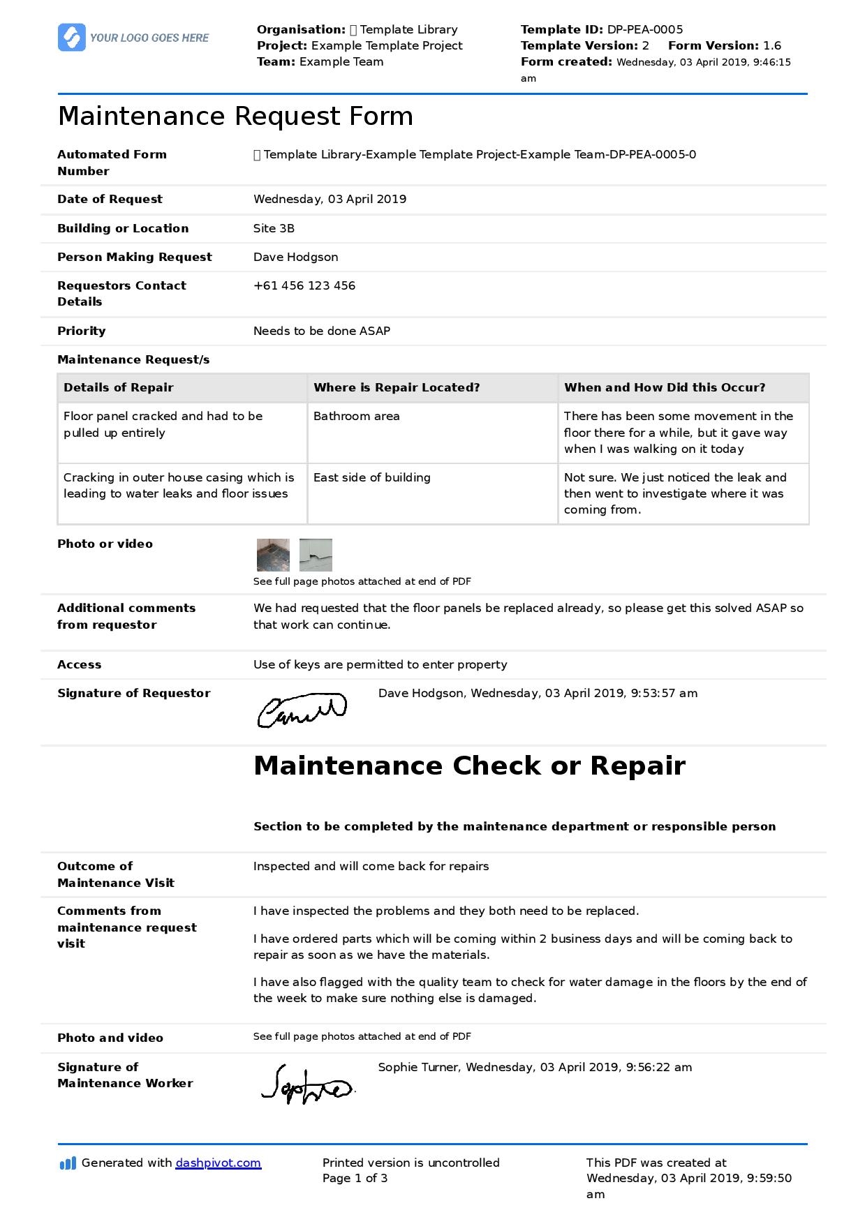 Maintenance Request Form Template Better Than PDF And Excel 