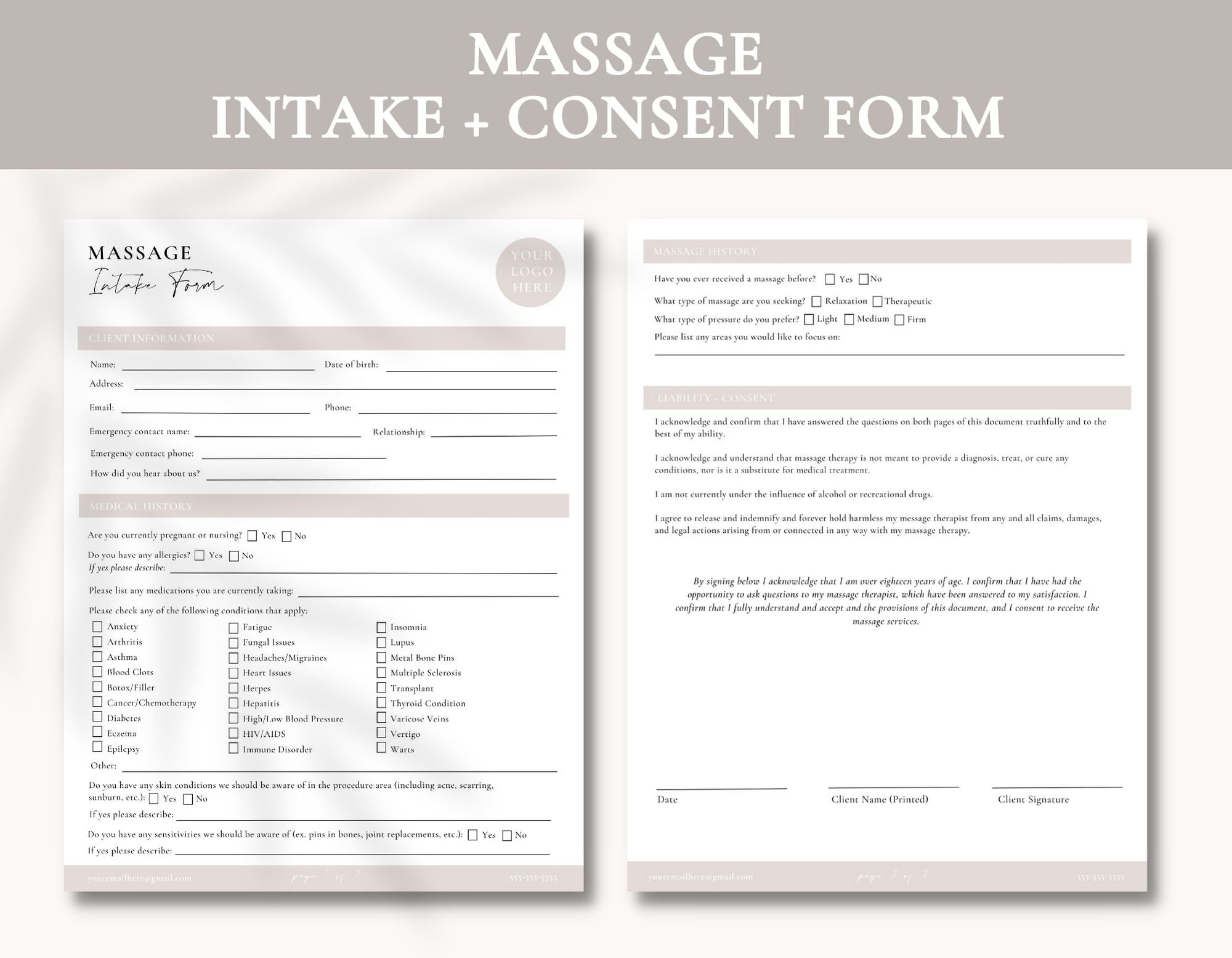 Intake Form For Massage Therapy Template